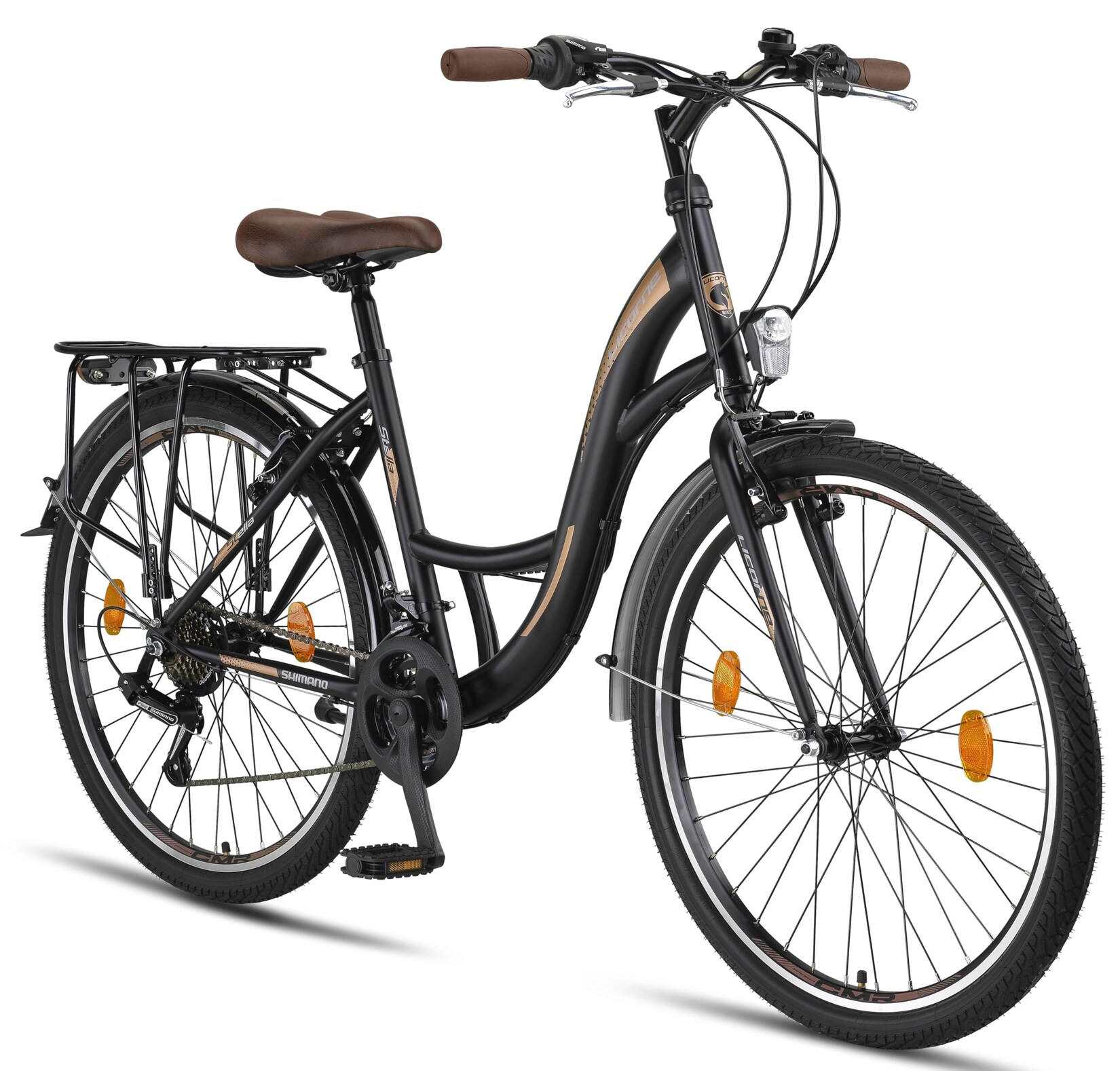 Licorne Bike Stella Premium City Bike 20,24,26 und 28 Zoll Fahrrad für Mädchen Herren und Damen 21 Gang (6 Gang bei 20 Zoll) Holland Citybike Zoll:26;Farbe:Schwarz | 04260647780437