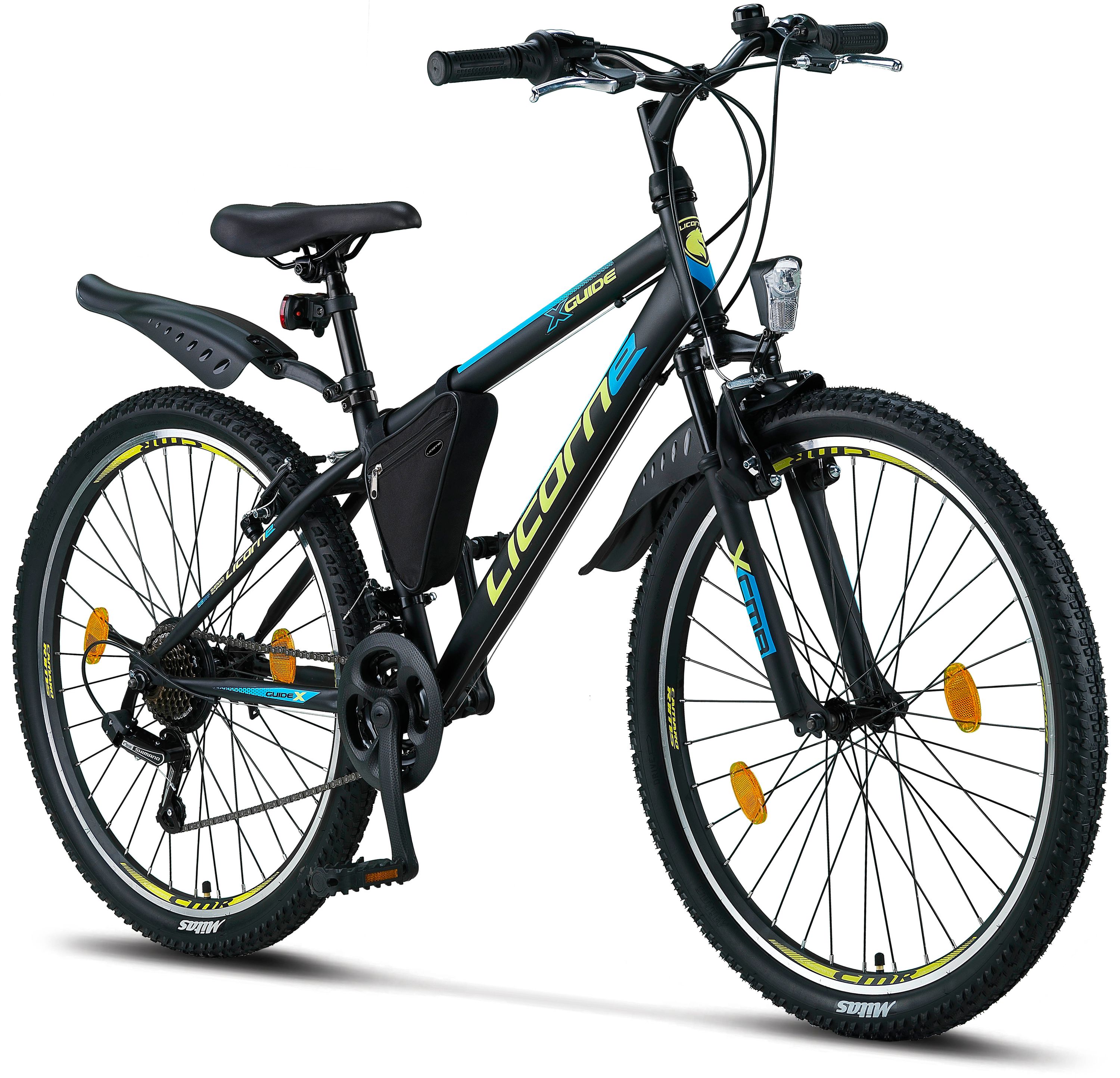 Licorne Bike Guide Premium Mountainbike in 20, 24 und 26 Zoll - Fahrrad f&uuml;r M&auml;dchen, Jungen, Herren und Damen - Shimano 21 Gang-Schaltung, Kinderfahrrad, Kinder Farbe:Schwarz/Blau/Lime;Zoll:26 - Bild 1