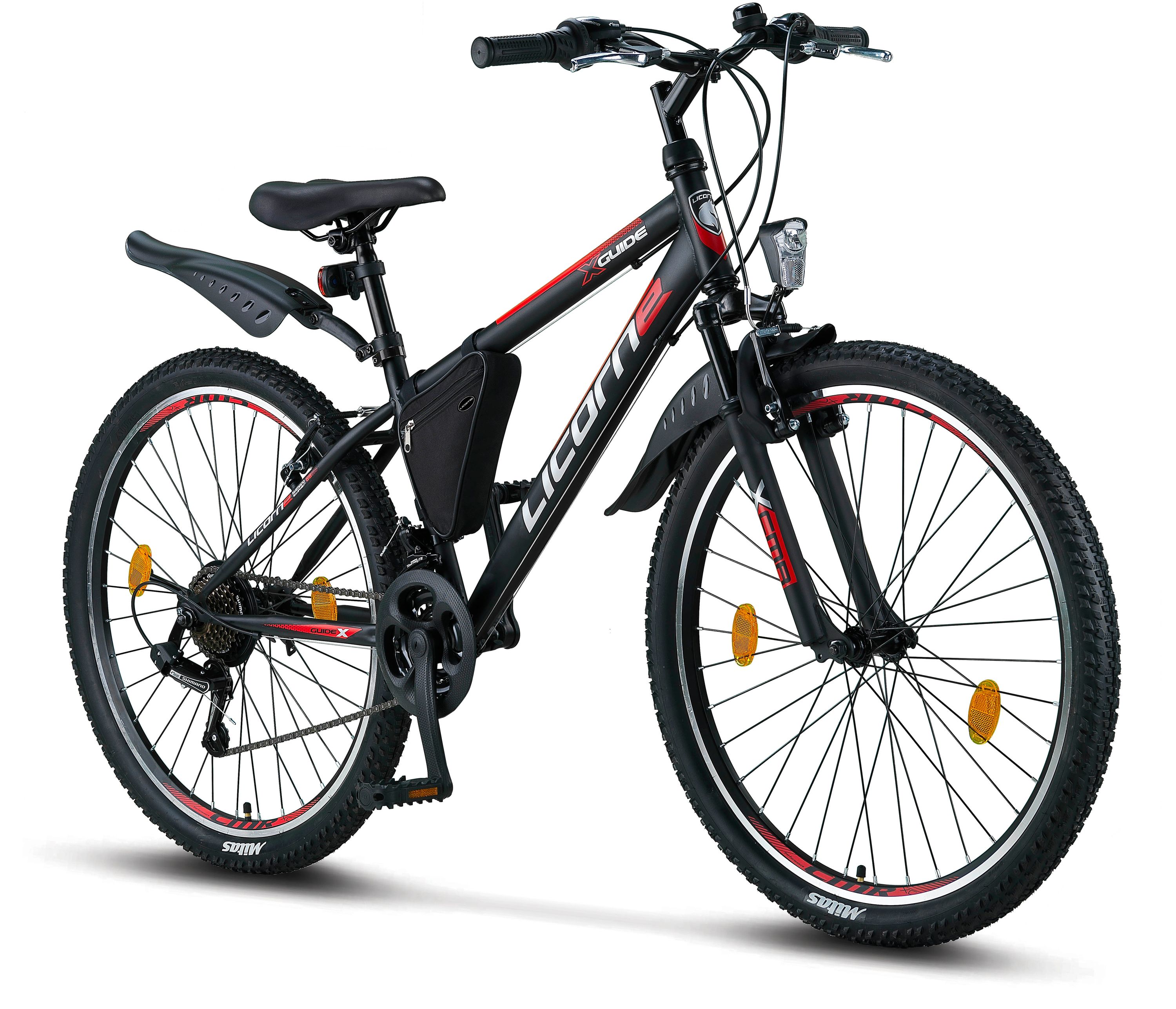 Licorne Bike Guide Premium Mountainbike in 20, 24 und 26 Zoll - Fahrrad f&uuml;r M&auml;dchen, Jungen, Herren und Damen - Shimano 21 Gang-Schaltung, Kinderfahrrad, Kinder Farbe:Schwarz/Rot/Grau;Zoll:26 - Bild 1