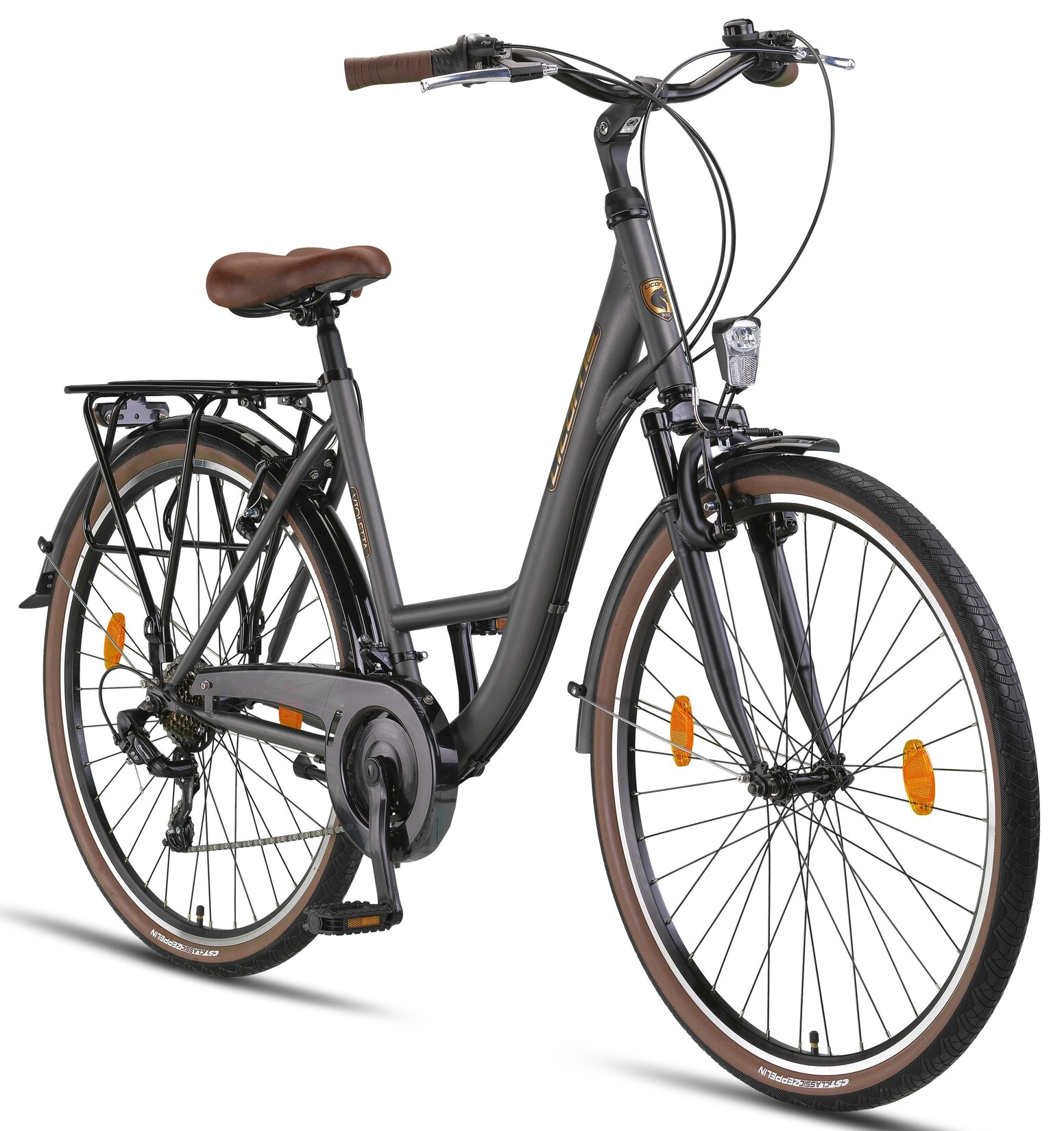 Licorne Bike Violetta Premium City Bike in 28 Zoll – Fahrrad für Mädchen, Jungen, Herren und Damen – Shimano 21 Gang-Schaltung – Hollandfahrrad Zoll:28.00;Farbe:Grau | 04260647780550