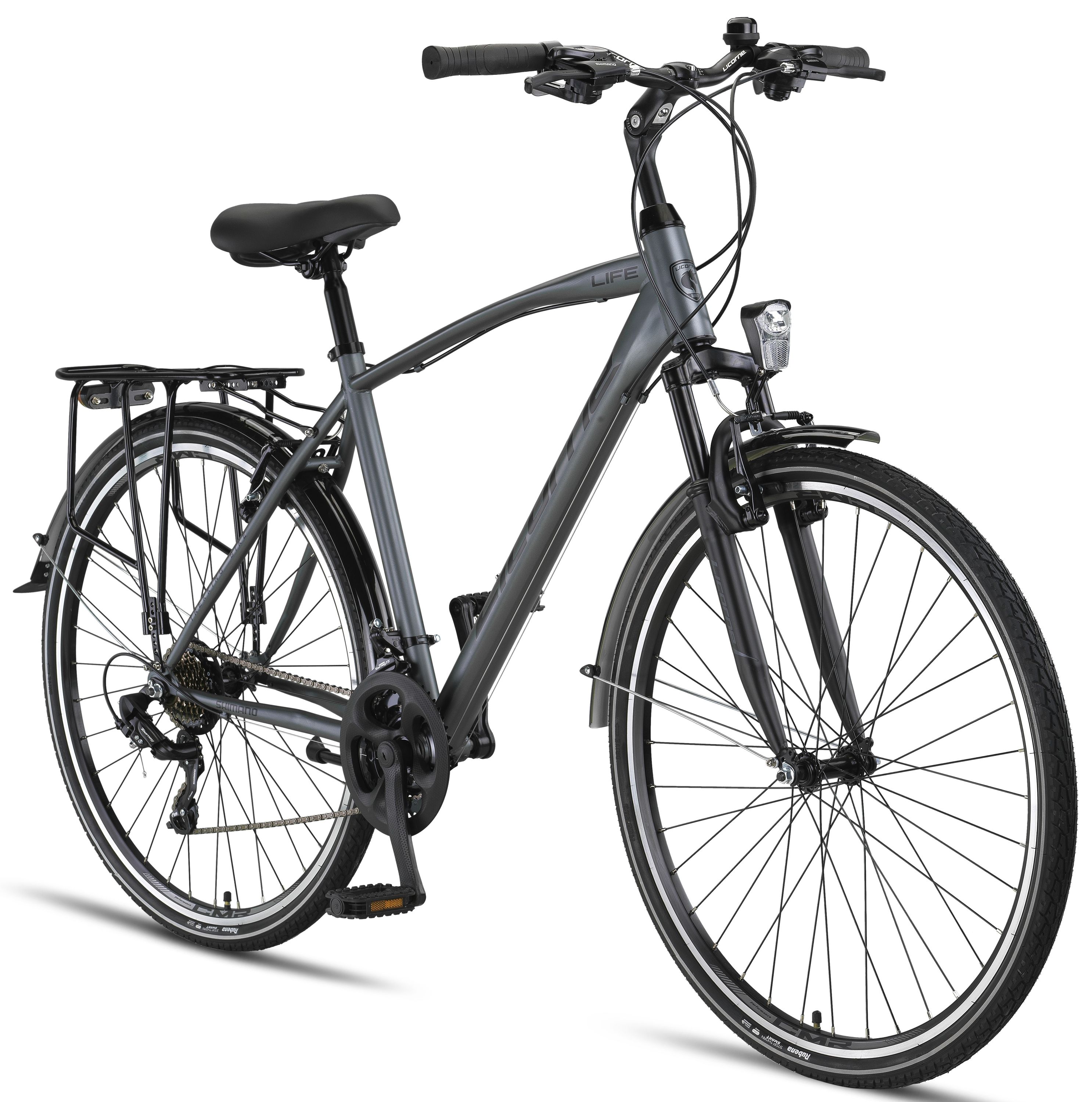 Licorne Bike Life M-V-ATB  Premium Trekking Bike in 28 Zoll - Fahrrad f&uuml;r Herren, Jungen, Damen und Herren - Shimano 21 Gang-Schaltung - Herren Citybike - M&auml;nnerfahrrad. Zoll:28.00;Farbe:Grau/Schwarz - Bild 1