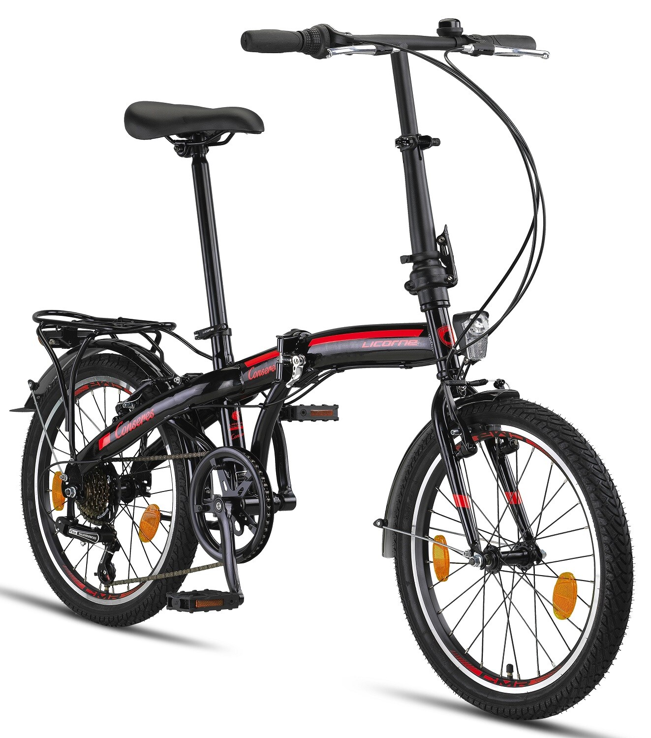 Licorne Bike Conseres Premium Falt Bike in 20 Zoll – Fahrrad für Herren, Jungen, Mädchen und Damen – Shimano 6 Gang-Schaltung – Hollandfahrrad  Zoll:20;Farbe:Schwarz/Rot | 04260647780659