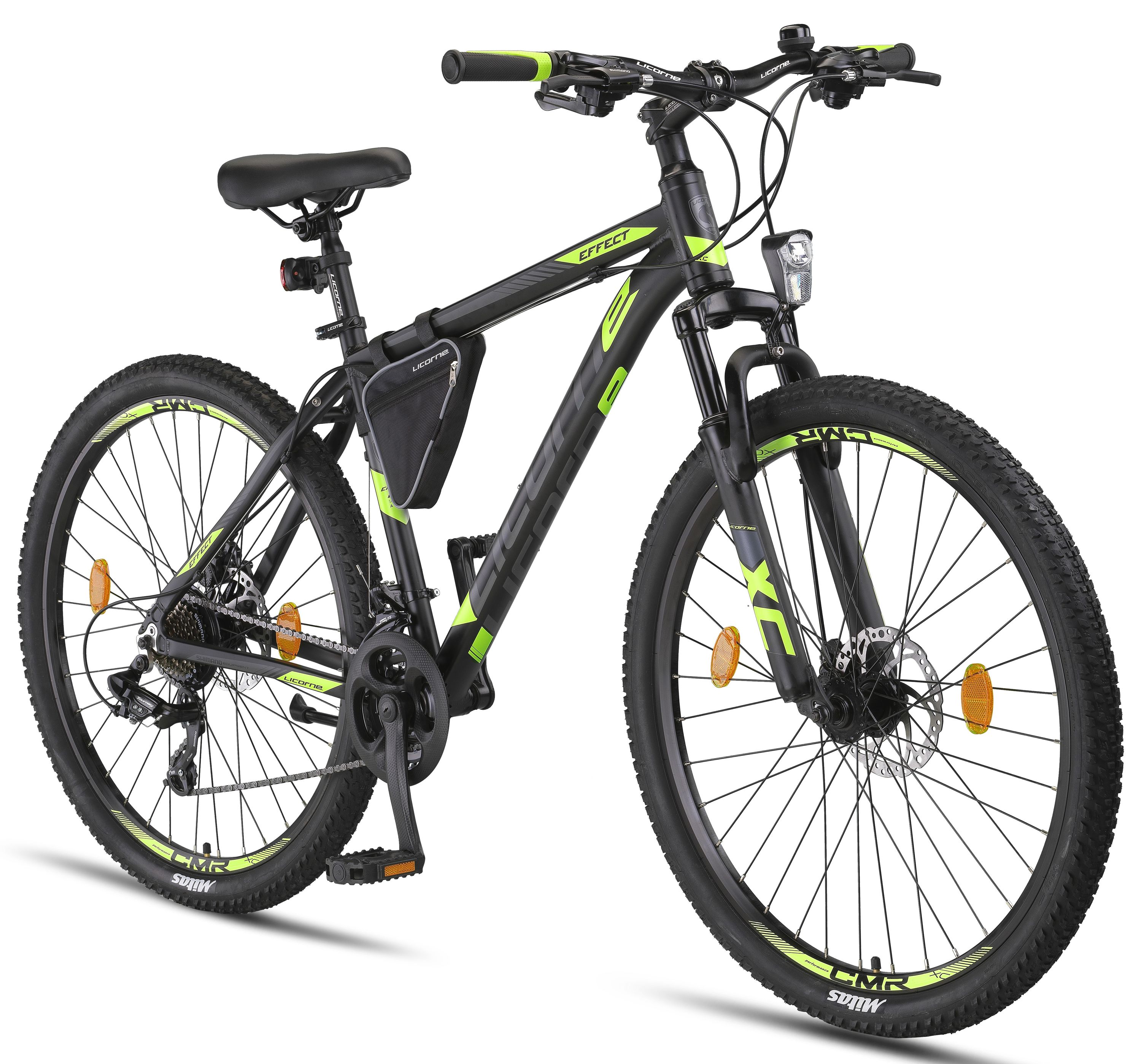 Licorne Bike Effect Premium Mountainbike in 26, 27,5 und 29 Zoll - Fahrrad f&uuml;r Jungen, M&auml;dchen, Herren und Damen - Shimano 21 Gang-Schaltung - Herrenrad Farbe:Schwarz/Lime (2xDisc-Bremse);Zoll:27.5 - Bild 1
