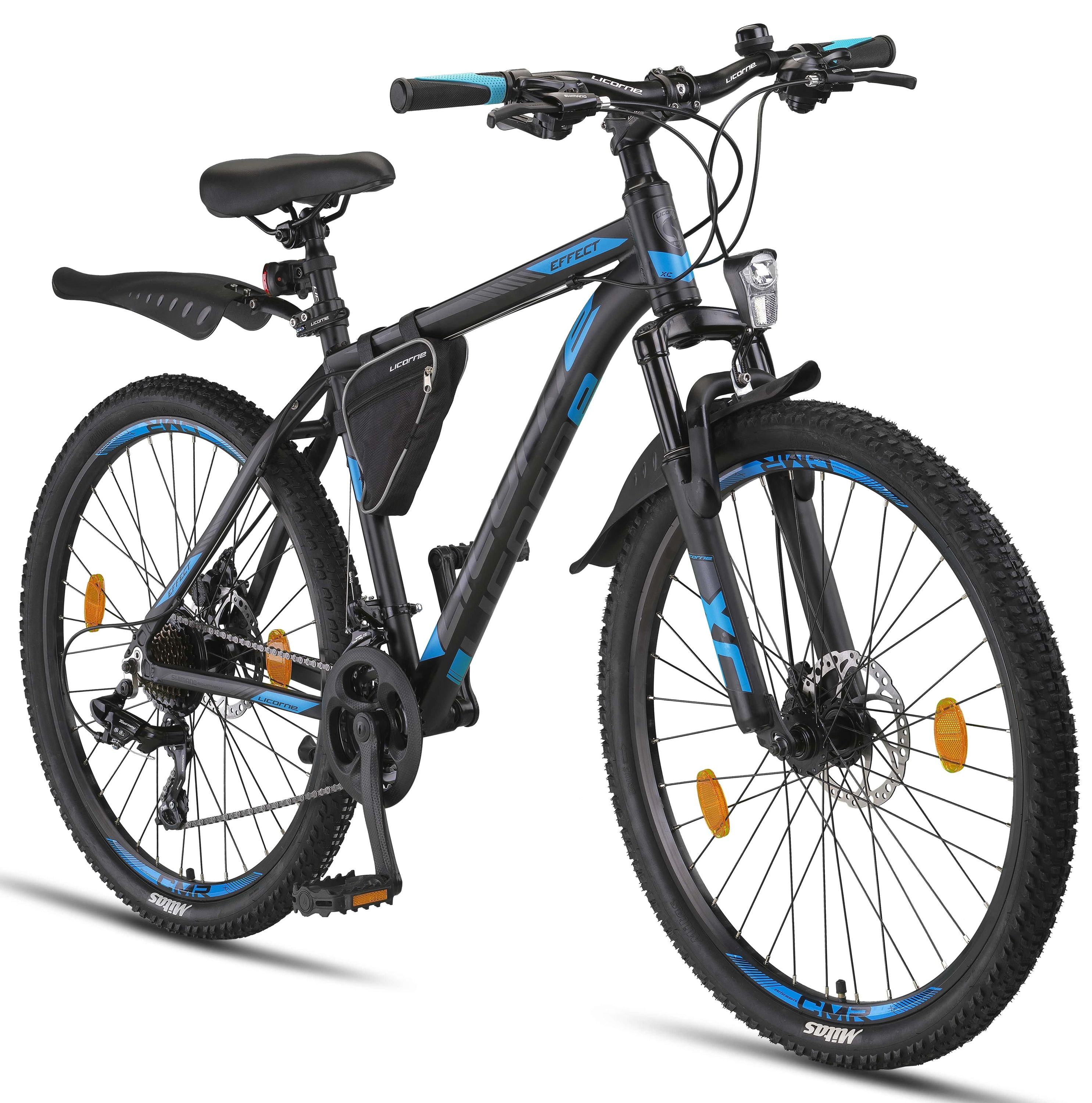 Licorne Bike Effect Premium Mountainbike in 26, 27,5 und 29 Zoll - Fahrrad f&uuml;r Jungen, M&auml;dchen, Herren und Damen - Shimano 21 Gang-Schaltung - Herrenrad Zoll:26.00;Farbe:Schwarz/Blau (2xDisc-Bremse) - Bild 1
