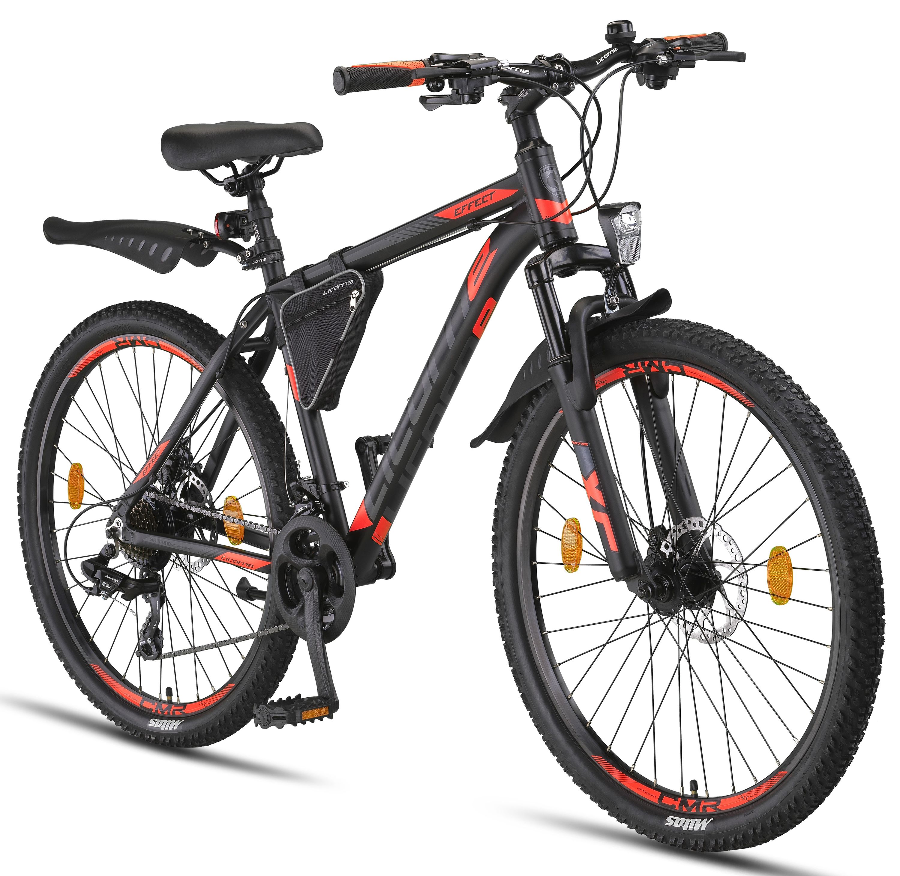 Licorne Bike Effect Premium Mountainbike in 26, 27,5 und 29 Zoll - Fahrrad f&uuml;r Jungen, M&auml;dchen, Herren und Damen - Shimano 21 Gang-Schaltung - Herrenrad Zoll:26.00;Farbe:Schwarz/Orange (2xDisc-Bremse) - Bild 1
