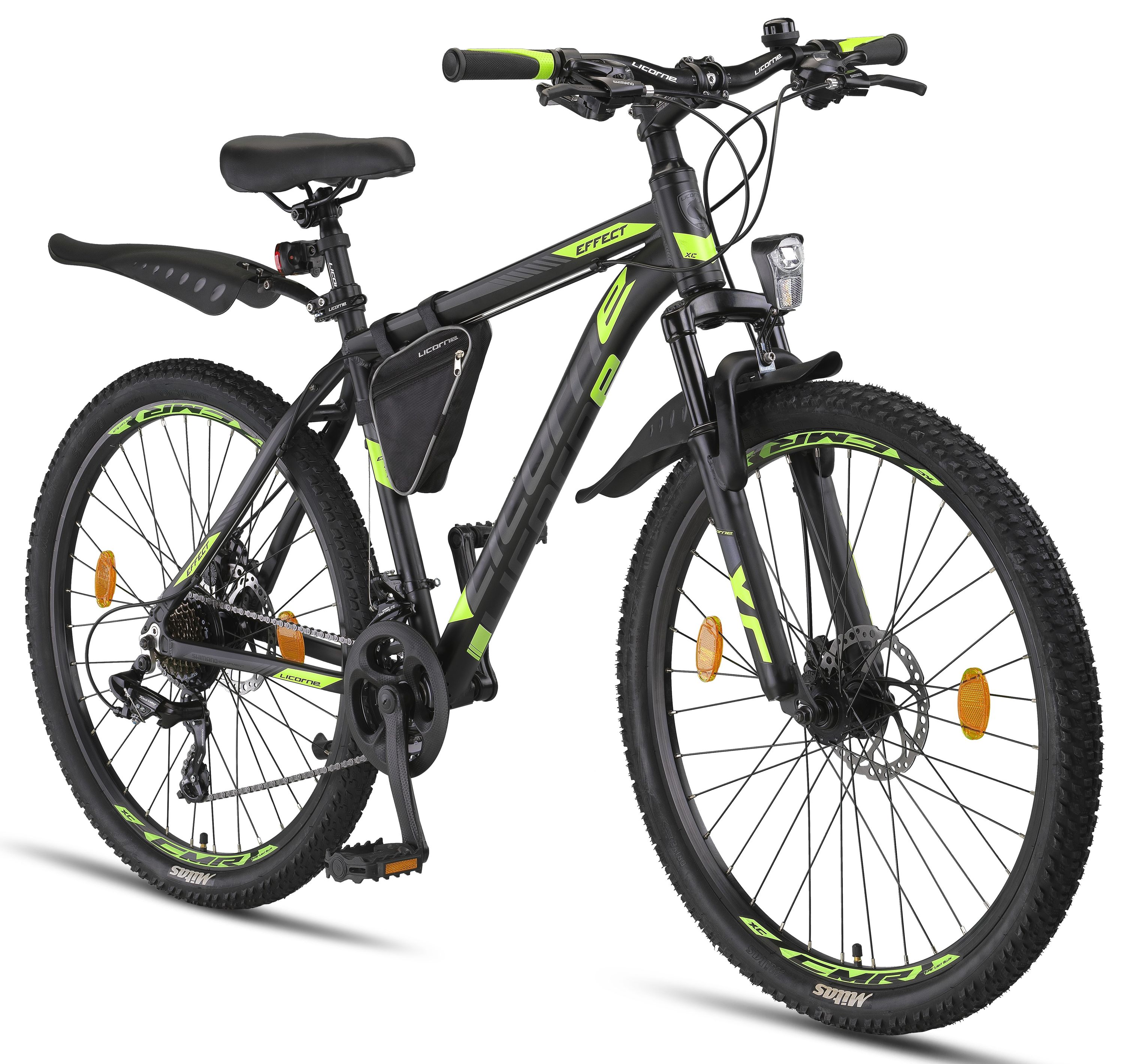 Licorne Bike Effect Premium Mountainbike in 26, 27,5 und 29 Zoll - Fahrrad f&uuml;r Jungen, M&auml;dchen, Herren und Damen - Shimano 21 Gang-Schaltung - Herrenrad Zoll:26.00;Farbe:Schwarz/Lime (2xDisc-Bremse) - Bild 1