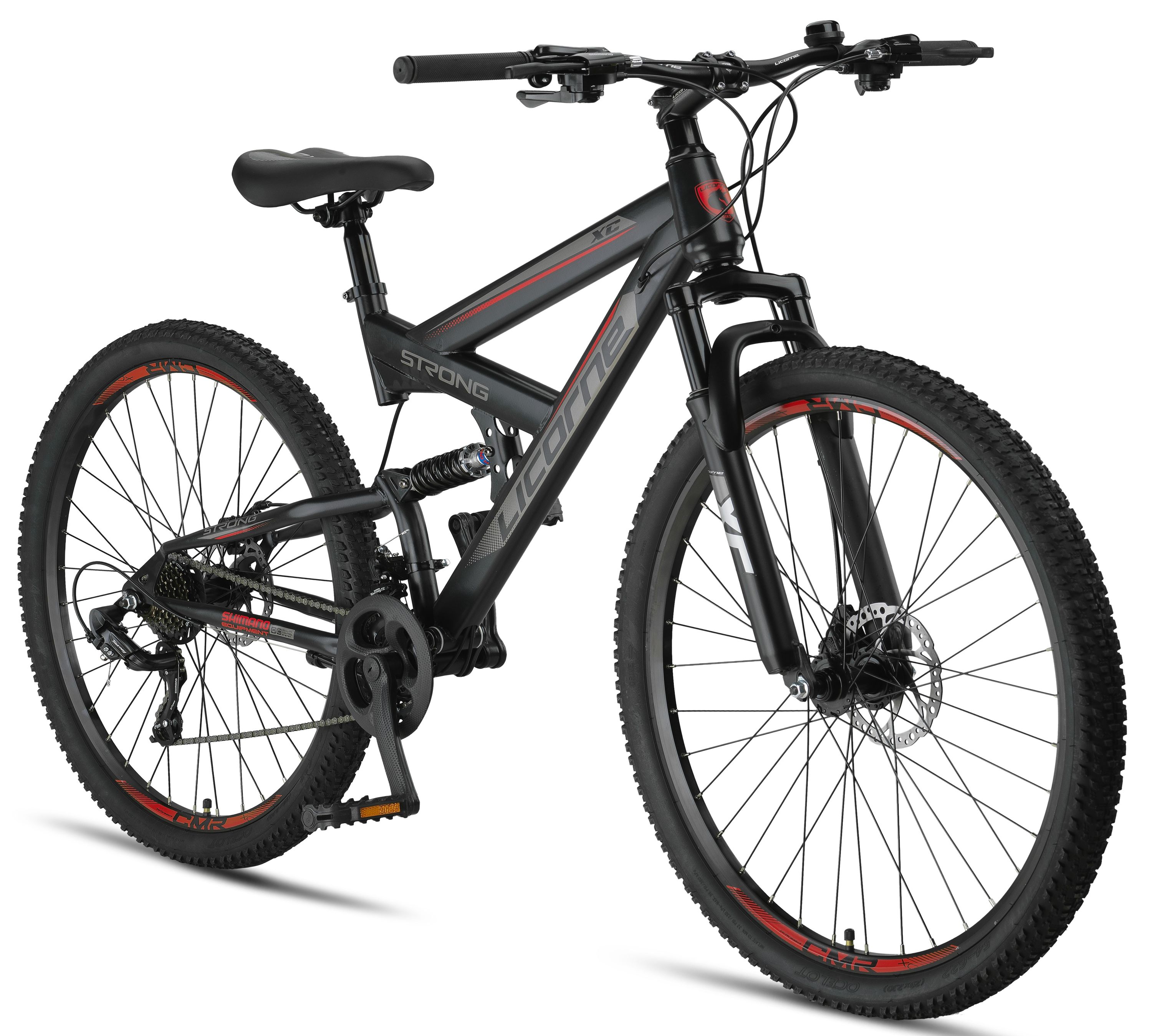 Licorne Bike Strong 2D Premium Mountainbike in 26, 27,5 und 29 Zoll - Fahrrad f&uuml;r Jungen, M&auml;dchen, Damen und Herren - Scheibenbremse vorne und hinten - Shimano 21 Gang-Schaltung -  Farbe:Schwarz/Rot;Zoll:29.00 - Bild 1