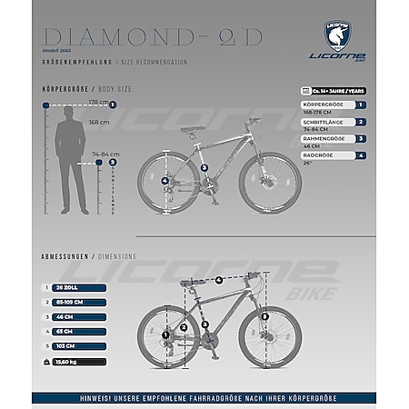 Licorne Bike Diamond Premium Mountainbike Aluminium, Fahrrad für Jungen, Mädchen, Herren und Damen - 21 Gang-Schaltung - Scheibenbremse Herrenrad, einstellbare Vordergabel 26, 27.5 und 29 Zoll - Bild 1