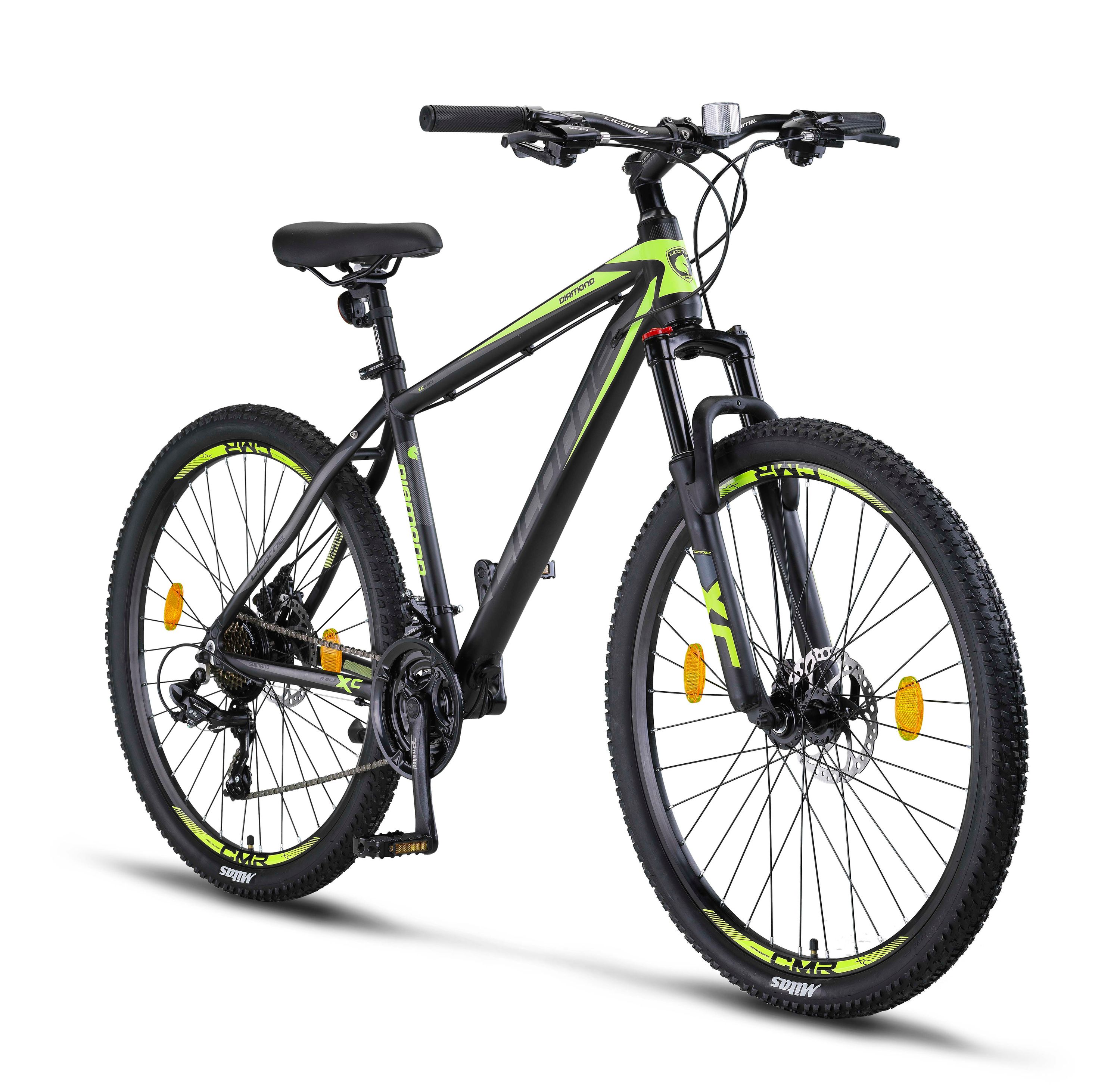 Licorne Bike Diamond Premium Mountainbike Aluminium, Fahrrad f&uuml;r Jungen, M&auml;dchen, Herren und Damen - 21 Gang-Schaltung - Scheibenbremse Herrenrad, einstellbare Vordergabel 26, 27.5 und 29 Zoll Farbe:Schwarz-Lime;Gr&ouml;&szlig;e:27.5 - Bild 1