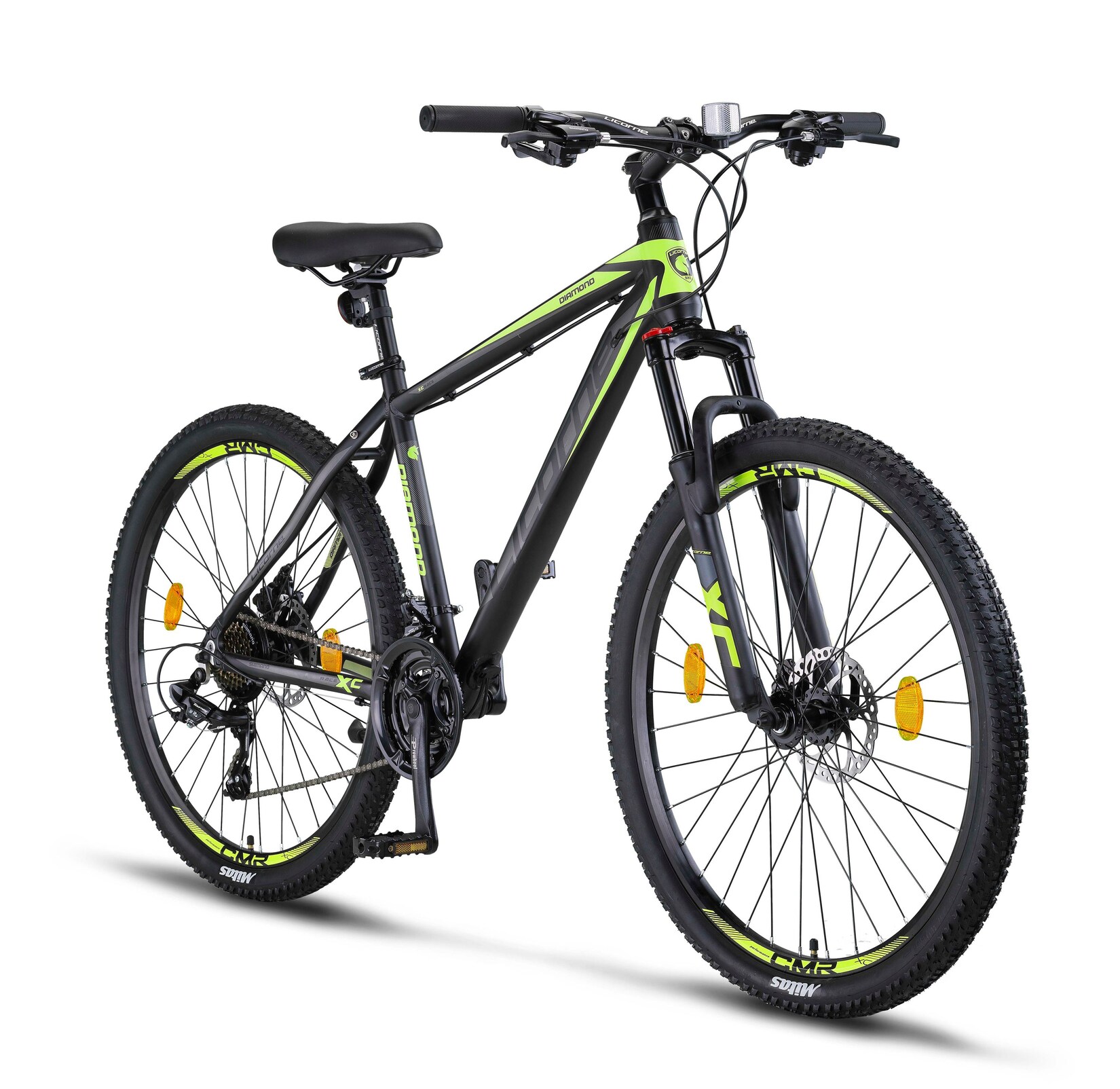Licorne Bike Diamond Premium Mountainbike Aluminium, Fahrrad für Jungen, Mädchen, Herren und Damen – 21 Gang-Schaltung – Scheibenbremse Herrenrad, einstellbare Vordergabel 26, 27.5 und 29 Zoll Farbe:Schwarz-Lime;Größe:27.5 | 04260647781465