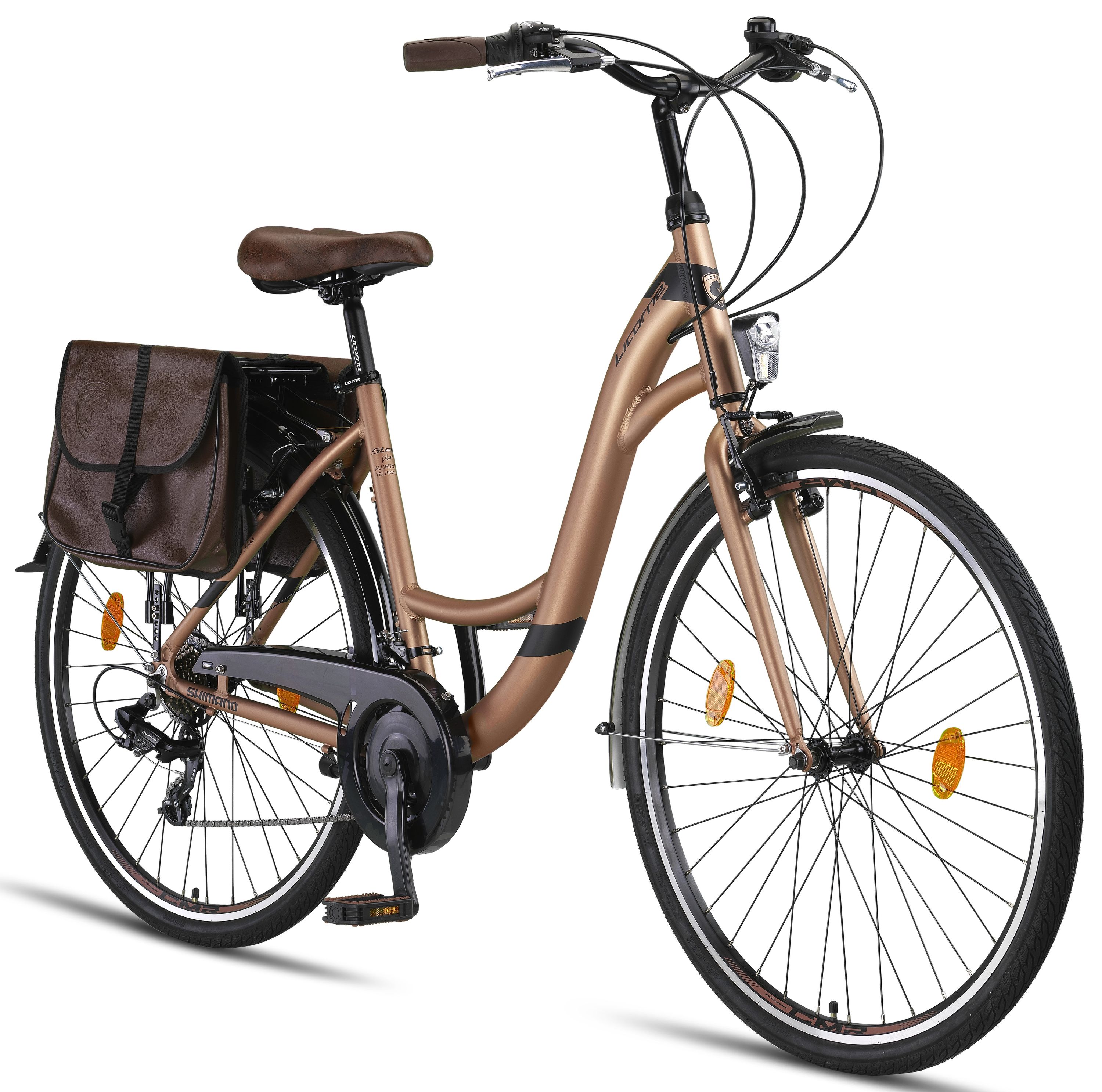 Licorne Bike Stella Plus Premium City Bike in Zoll Aluminium Fahrrad f&uuml;r M&auml;dchen, Jungen, Herren und Damen - 21 Gang-Schaltung - Hollandfahrrad  Gr&ouml;&szlig;e:28 Zoll;Farbe:Gold - Bild 1