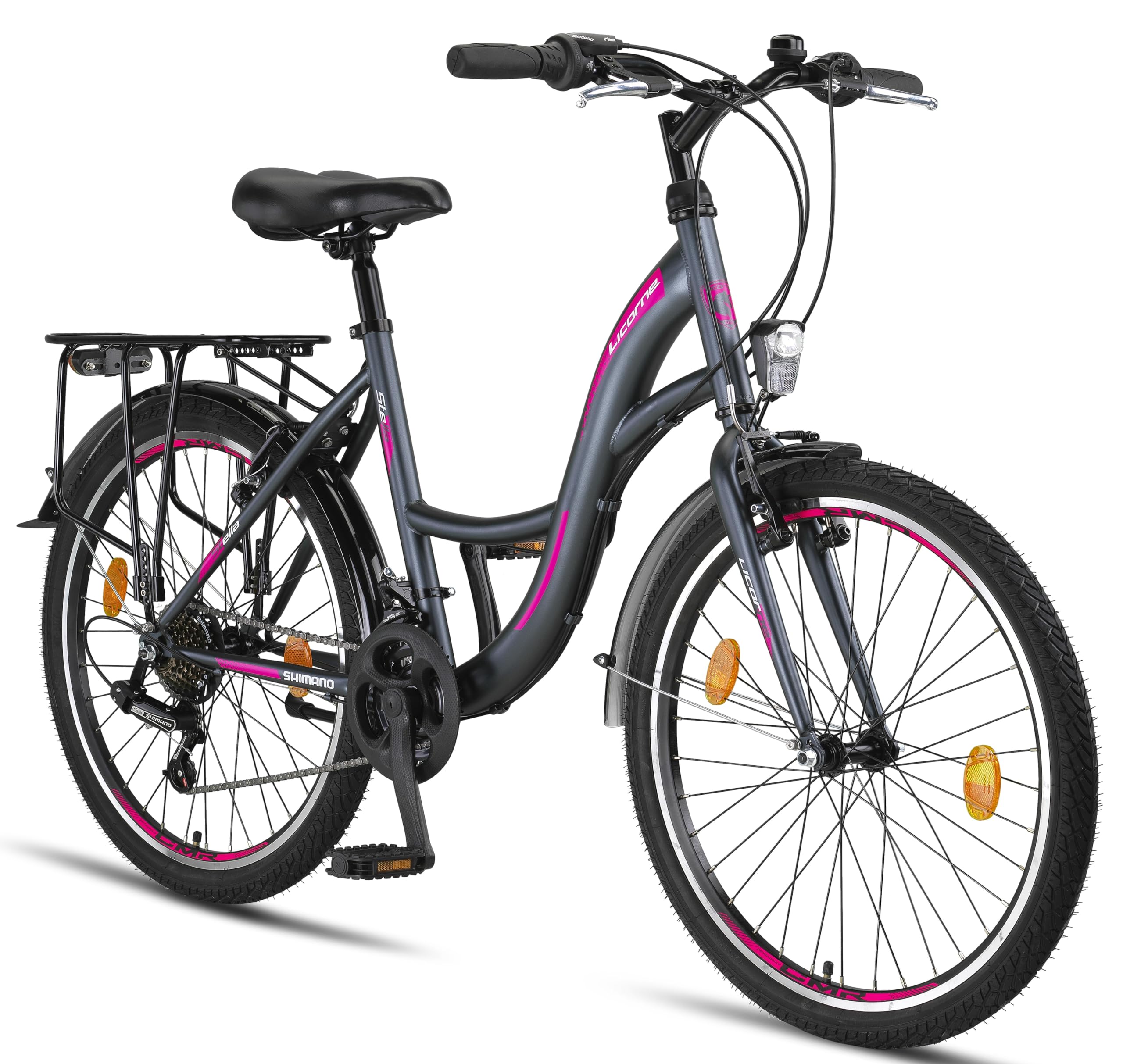 Licorne Bike Stella Premium City Bike 20,24,26 und 28 Zoll Fahrrad f&uuml;r M&auml;dchen Herren und Damen 21 Gang (6 Gang bei 20 Zoll) Holland Citybike Zoll:24;Farbe:Anthrazit - Bild 1