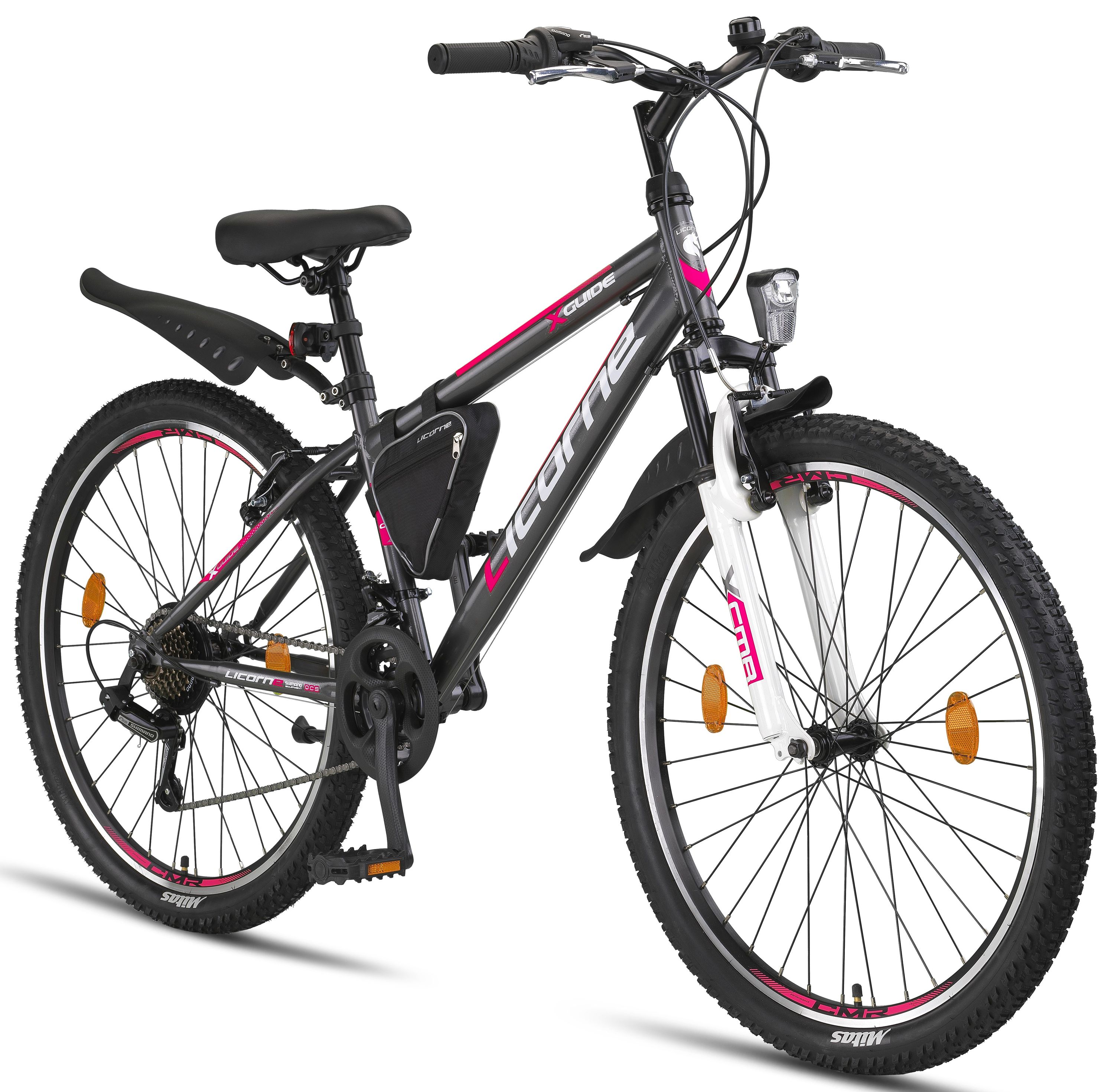 Licorne Bike Guide Premium Mountainbike in 20, 24 und 26 Zoll - Fahrrad f&uuml;r M&auml;dchen, Jungen, Herren und Damen - Shimano 21 Gang-Schaltung, Kinderfahrrad, Kinder Zoll:26;Farbe:Anthrazit/Rosa - Bild 1