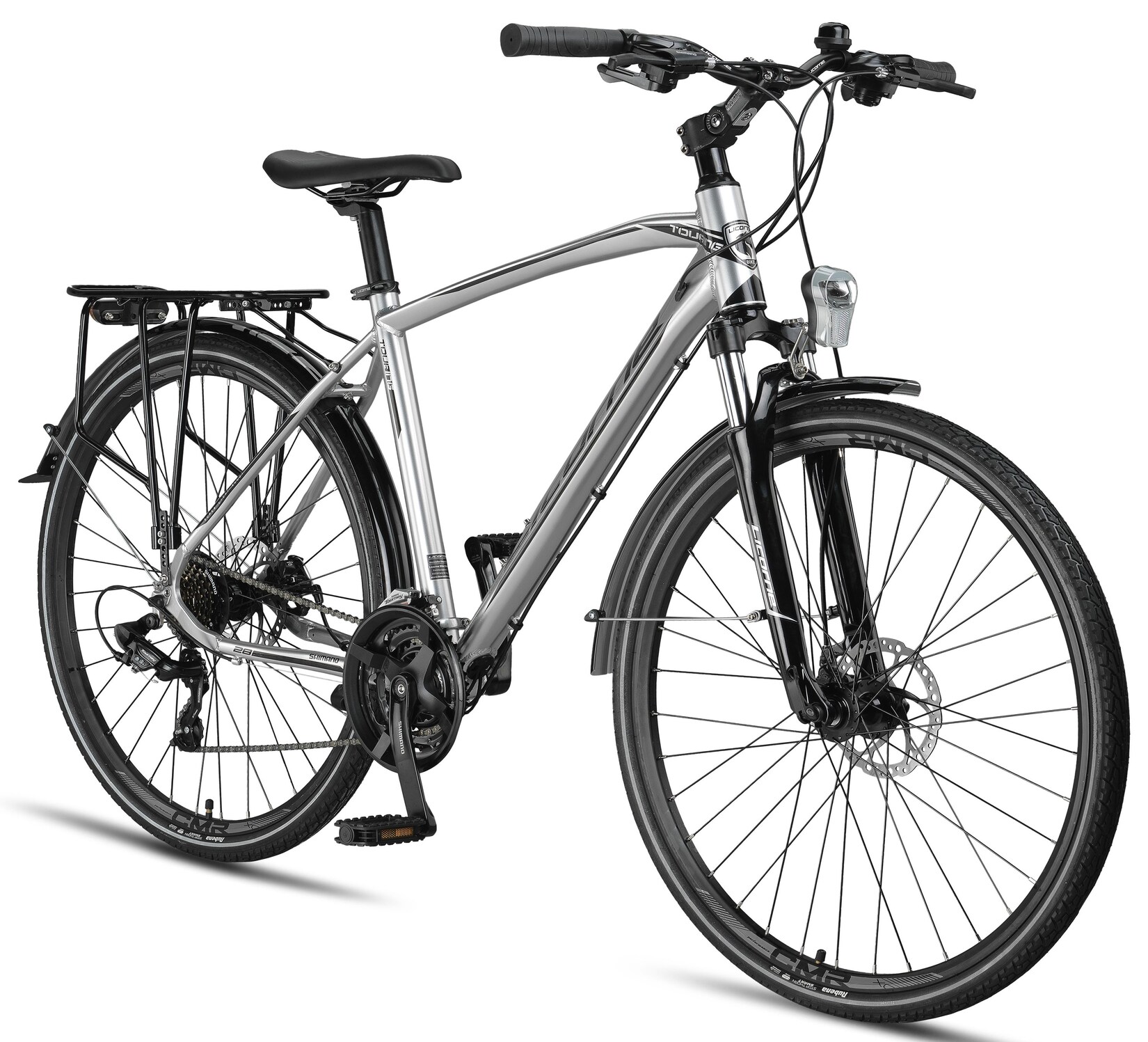 Licorne Bike Premium Touring Trekking Bike in 28 Zoll - Fahrrad für Jungen, Mädchen, Damen und Herren - 21 Gang-Schaltung - Mountainbike - Crossbike Stil:Herren;Farbe:Silber