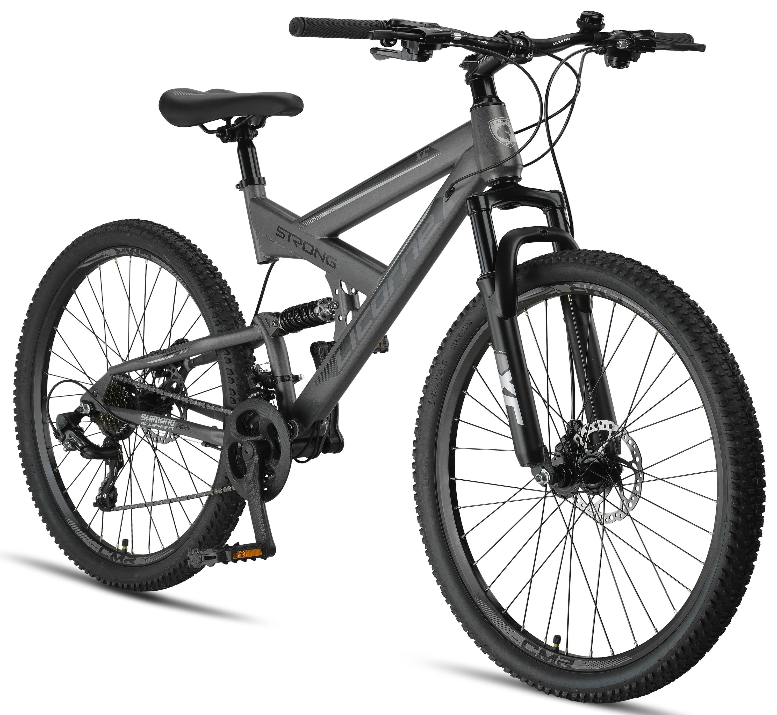 Licorne Bike Strong 2D Premium Mountainbike in 26, 27,5 und 29 Zoll - Fahrrad f&uuml;r Jungen, M&auml;dchen, Damen und Herren - Scheibenbremse vorne und hinten - Shimano 21 Gang-Schaltung -  Zoll:27.5;Farbe:Anthrazit - Bild 1