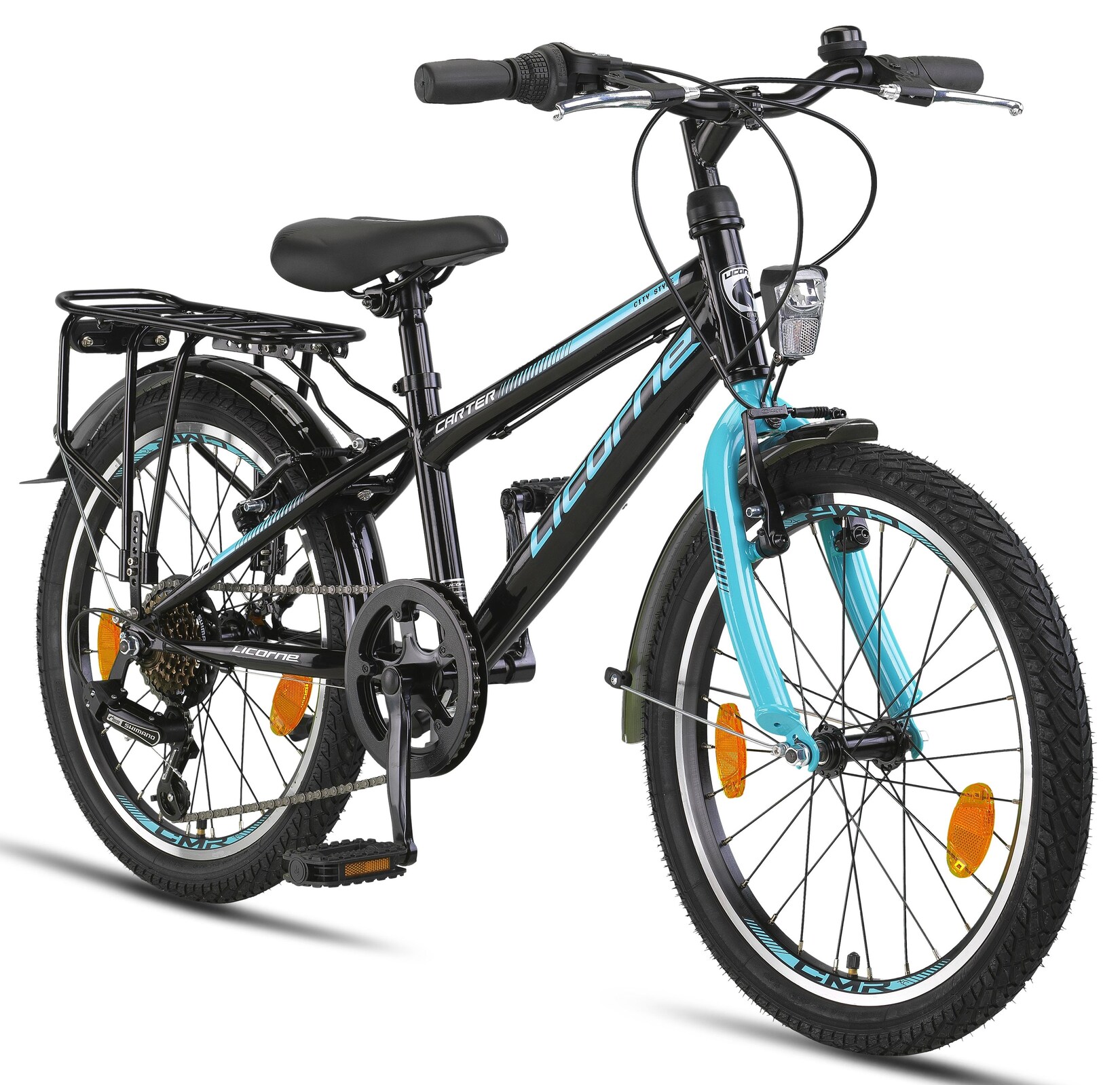 Licorne Bike Carter Premium Mountainbike in 20 Zoll Fahrrad für Kinder Mädchen Jungen 6 Gang Shimano Schaltung Zoll:20;Farbe:Schwarz/Blau