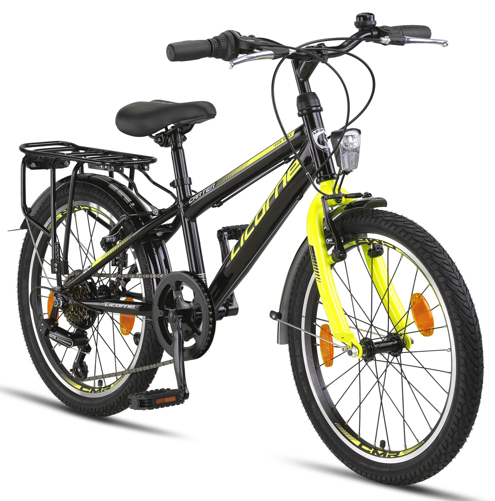 Licorne Bike Carter Premium Mountainbike in 20 Zoll Fahrrad für Kinder Mädchen Jungen 6 Gang Shimano Schaltung Zoll:20;Farbe:Schwarz/Lime | 04260647781816