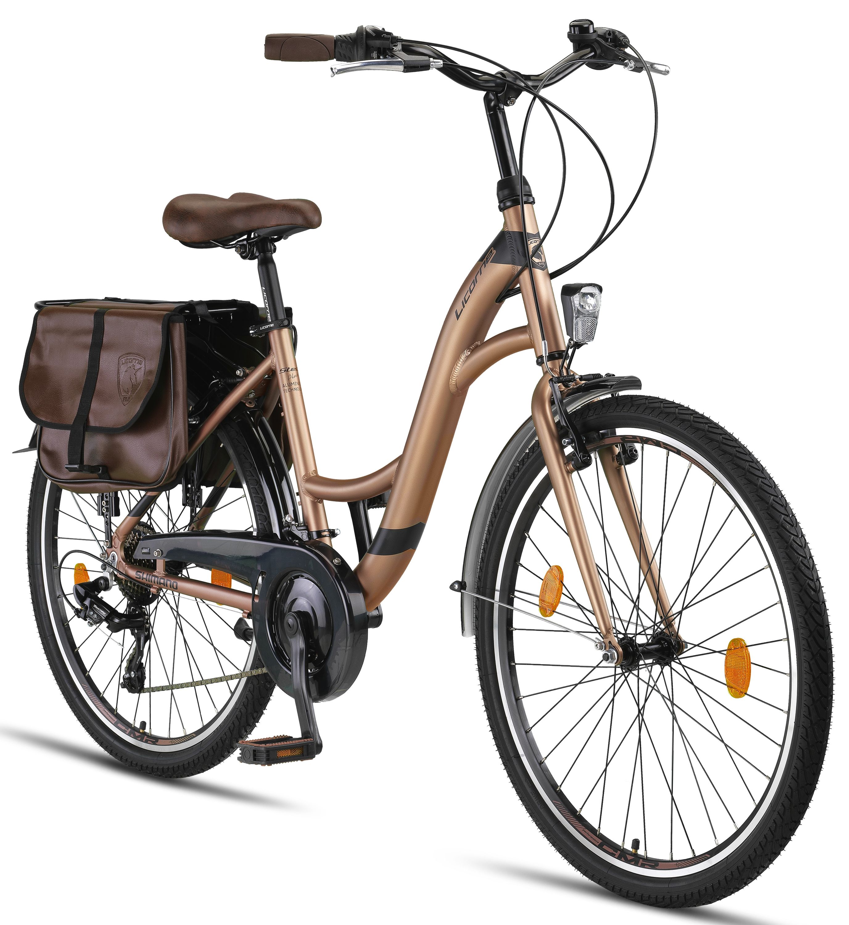 Licorne Bike Stella Plus Premium City Bike in Zoll Aluminium Fahrrad f&uuml;r M&auml;dchen, Jungen, Herren und Damen - 21 Gang-Schaltung - Hollandfahrrad  Gr&ouml;&szlig;e:26 Zoll;Farbe:Gold - Bild 1