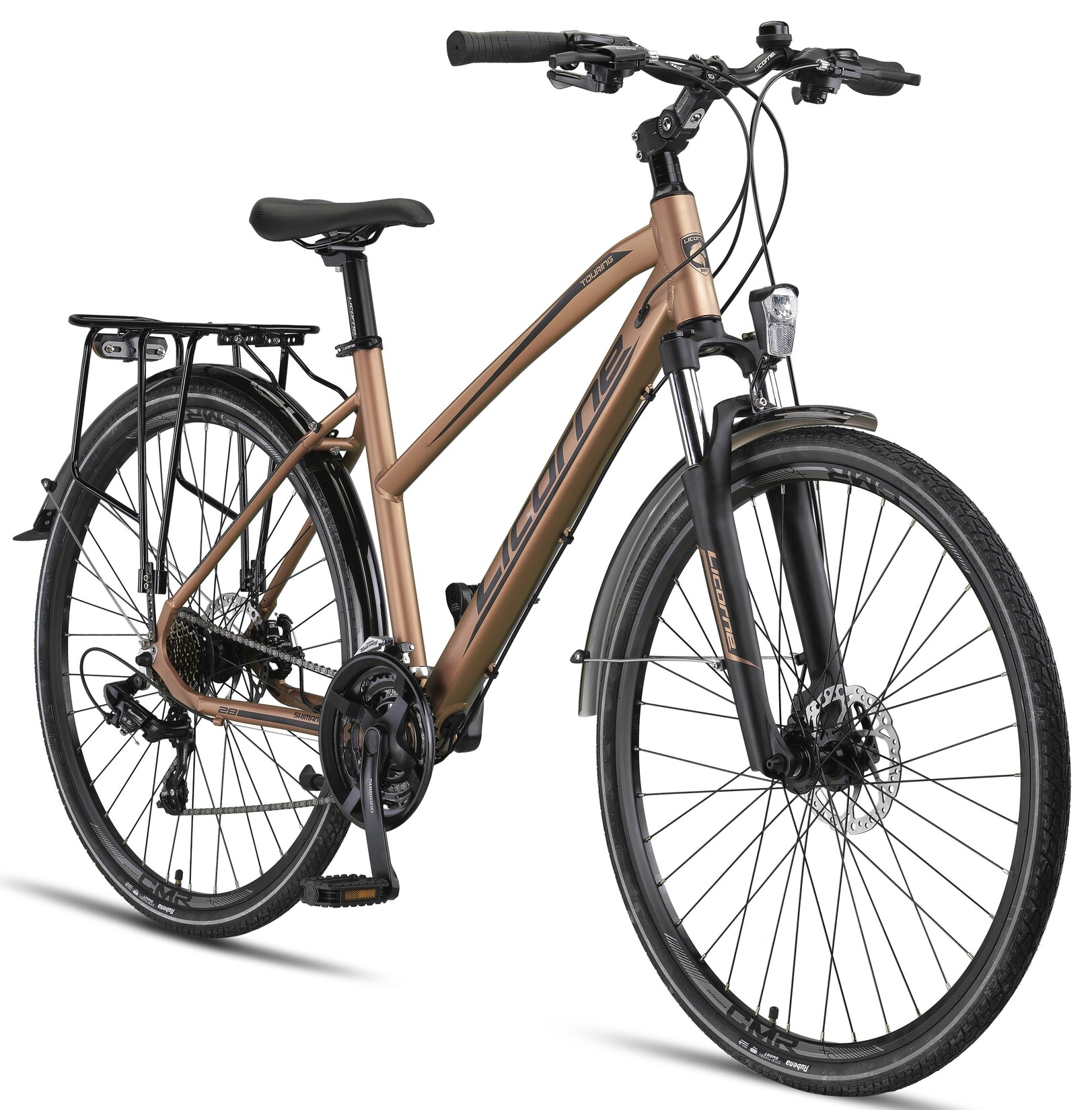 Licorne Bike Premium Touring Trekking Bike in 28 Zoll - Fahrrad für Jungen, Mädchen, Damen und Herren - 21 Gang-Schaltung - Mountainbike - Crossbike Farbe:Gold;Stil:Damen