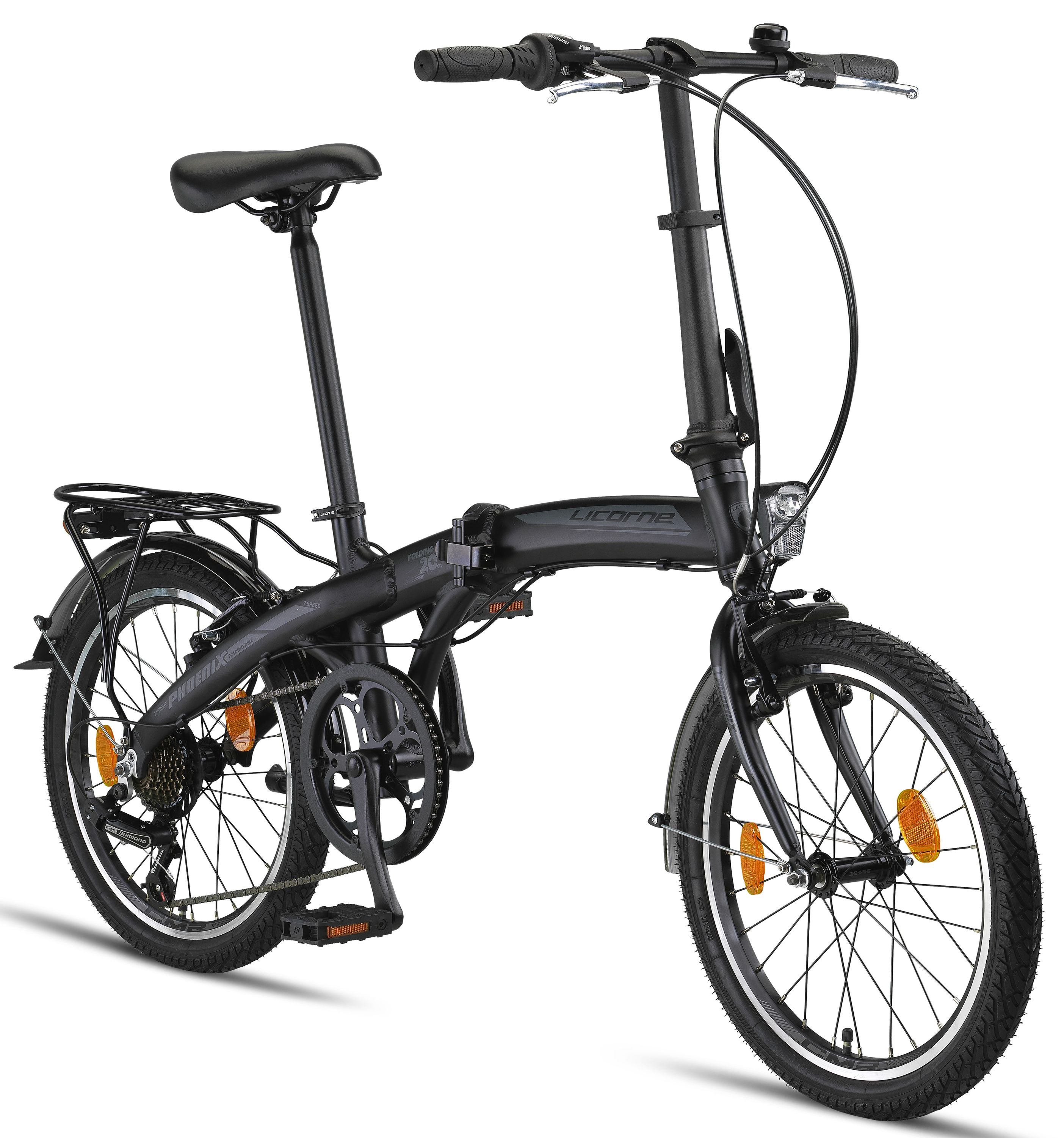 Licorne Bike Phoenix 2D, 20 Zoll Aluminium-Faltrad-Klapprad, Scheibenbremse, Discbremse, V-Bremse Faltfahrrad-Herren-Damen, 7 Gang Kettenschaltung - Folding City Bike, Alu-Rahmen, StVZO, Vorderlampe, Hinterlampe Farbe:Schwarz;Stil:V-Bremse - Bild 1