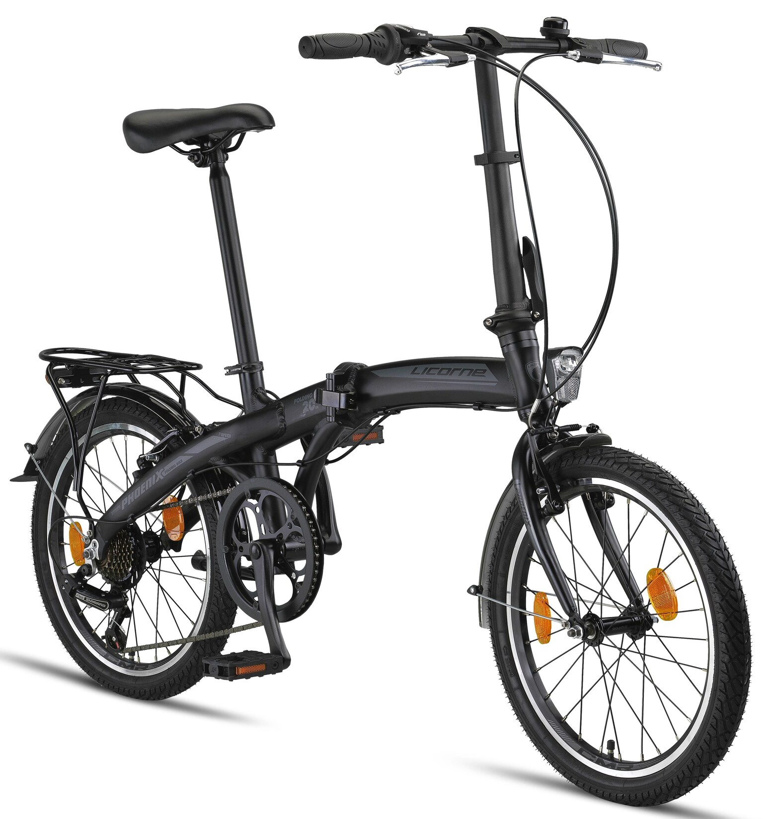 Licorne Bike Phoenix 2D, 20 Zoll Aluminium-Faltrad-Klapprad, Scheibenbremse, Discbremse, V-Bremse Faltfahrrad-Herren-Damen, 7 Gang Kettenschaltung – Folding City Bike, Alu-Rahmen, StVZO, Vorderlampe, Hinterlampe Farbe:Schwarz;Stil:V-Bremse | 04260647782035