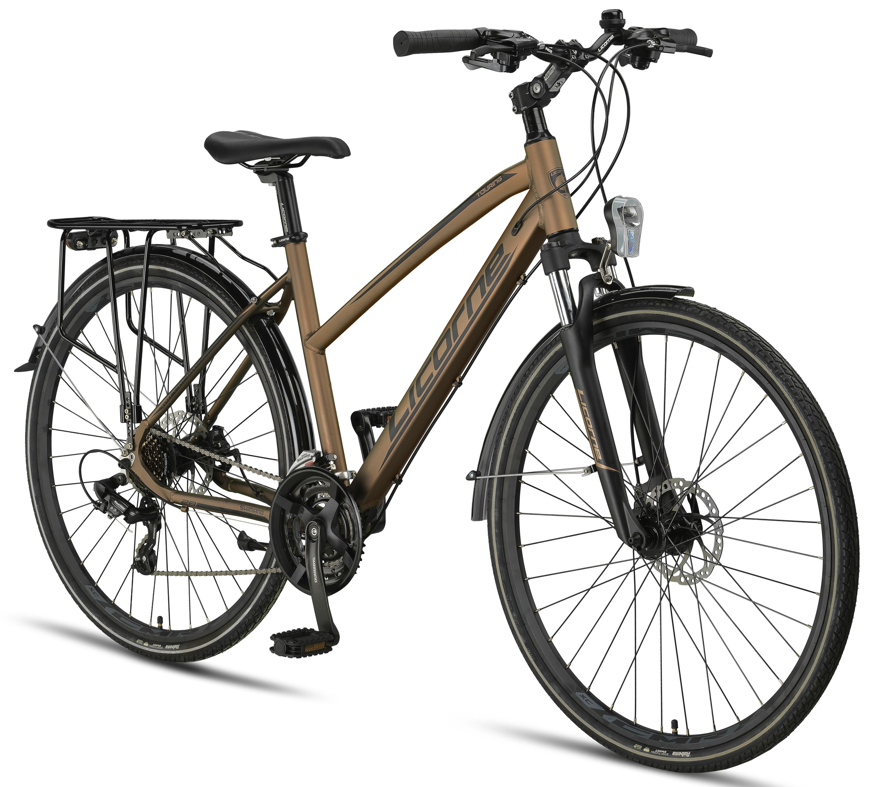 Licorne Bike Premium Touring Trekking Bike in 28 Zoll - Fahrrad f&uuml;r Jungen, M&auml;dchen, Damen und Herren - 21 Gang-Schaltung - Mountainbike - Crossbike Stil:Damen;Farbe:Dunkelgold - Bild 1