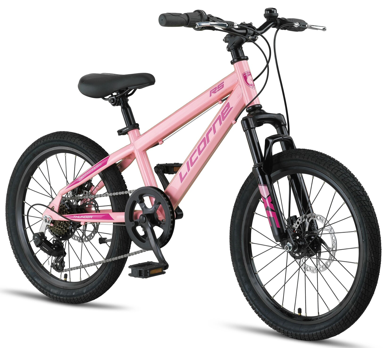 Licorne Bike Thunder Premium Mountainbike in 20, 24, 26, 27.5 und 29 Zoll Fahrrad für Mädchen Jungen Herren und Damen Discbremse Farbe:Rosa;Größe:20 Zoll