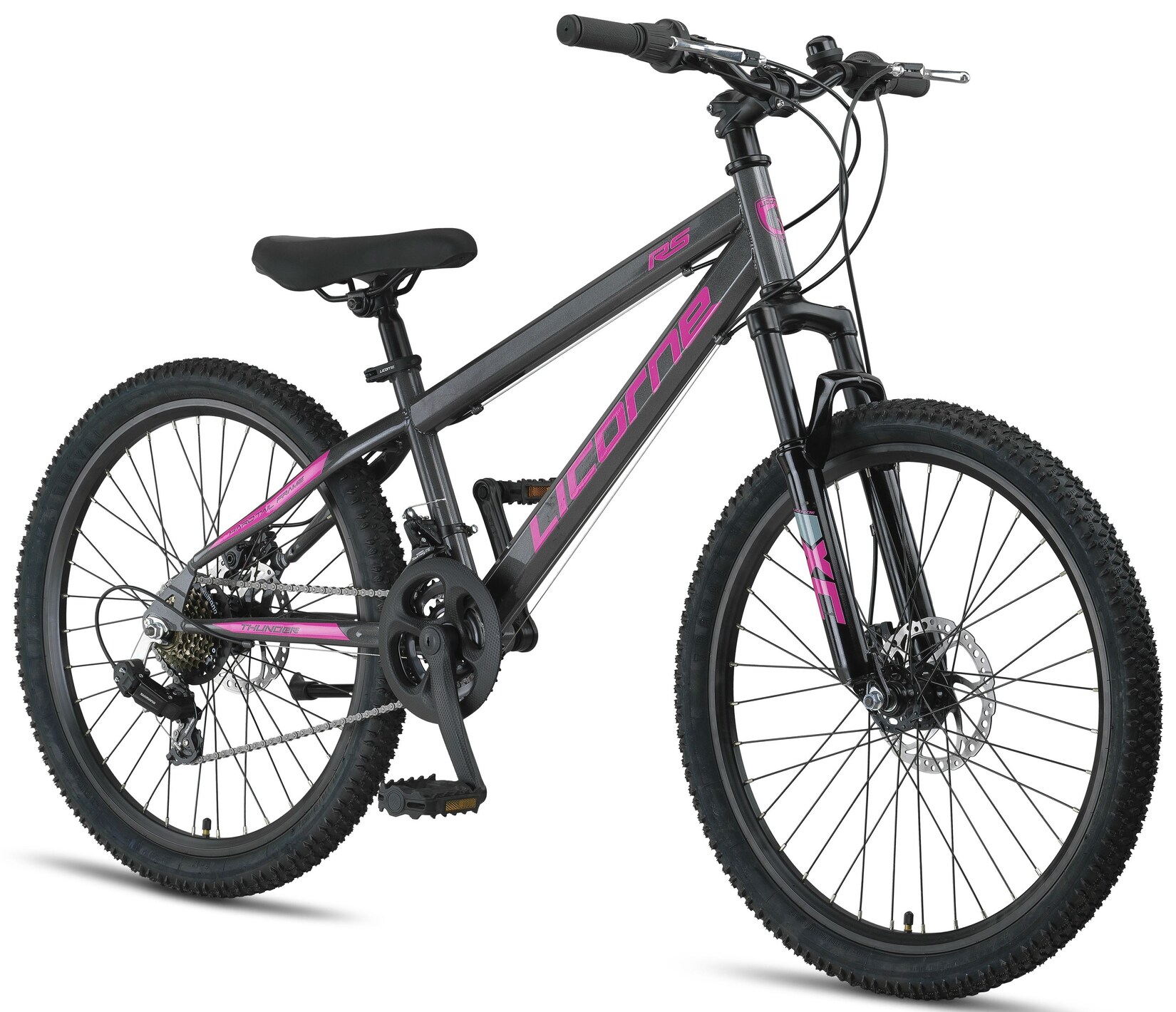 Licorne Bike Thunder Premium Mountainbike in 20, 24, 26, 27.5 und 29 Zoll Fahrrad für Mädchen Jungen Herren und Damen Discbremse Farbe:Anthrazit/Rosa;Größe:24 Zoll