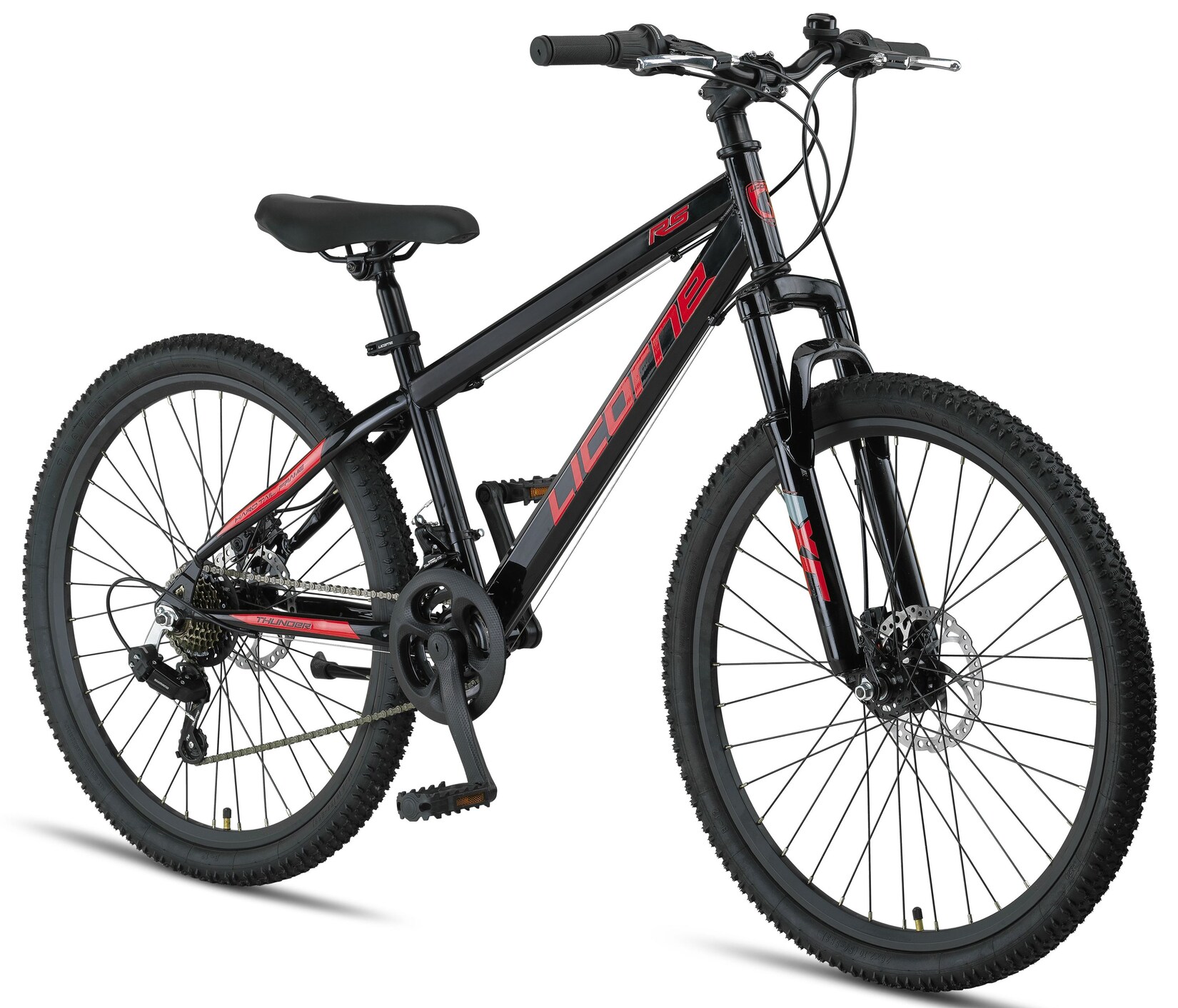 Licorne Bike Thunder Premium Mountainbike in 20, 24, 26, 27.5 und 29 Zoll Fahrrad für Mädchen Jungen Herren und Damen Discbremse Farbe:Schwarz/Rot;Größe:26 Zoll