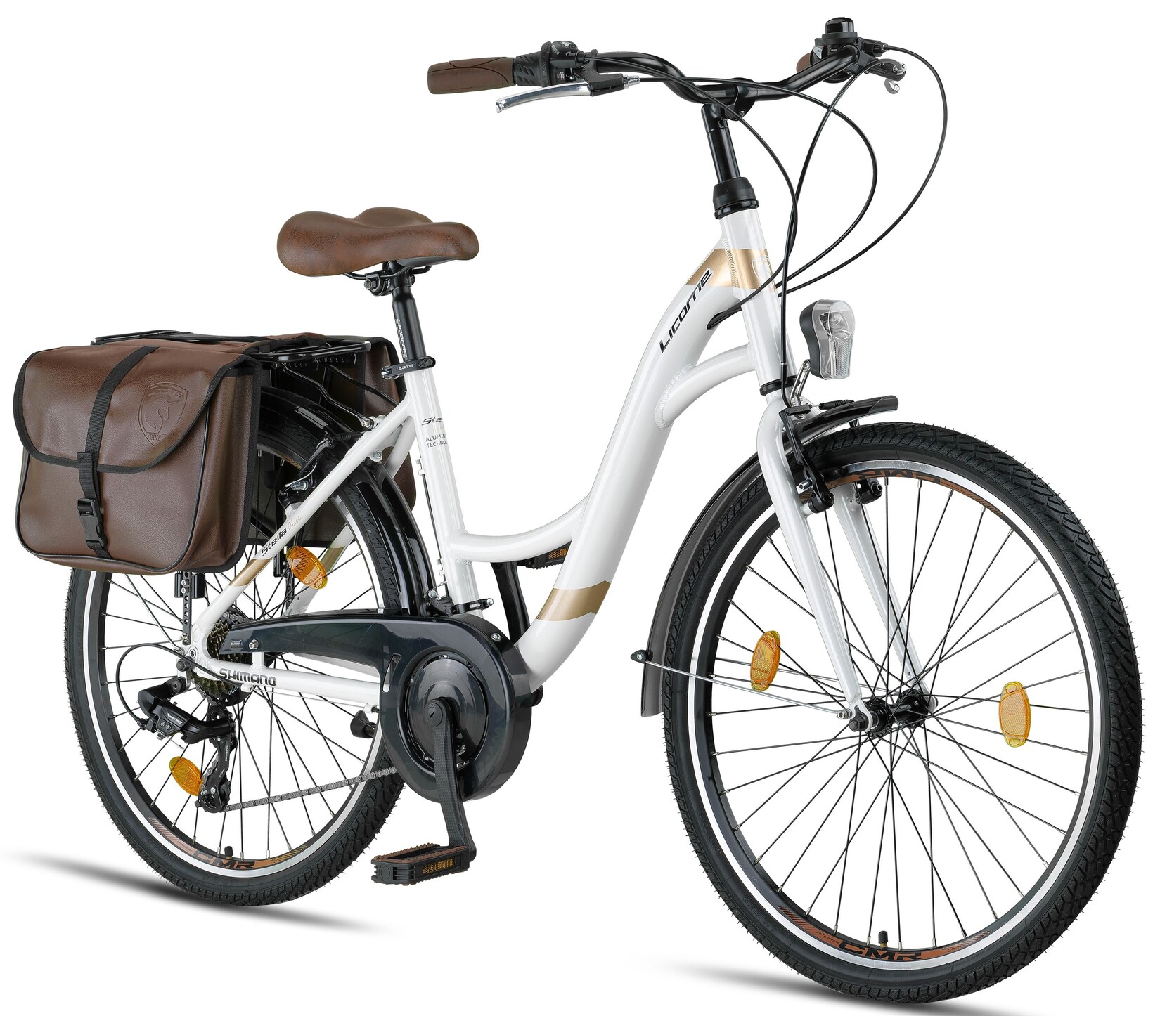 Licorne Bike Stella Plus Premium City Bike in Zoll Aluminium Fahrrad für Mädchen, Jungen, Herren und Damen - 21 Gang-Schaltung - Hollandfahrrad Farbe:Weiss;Größe:26 Zoll