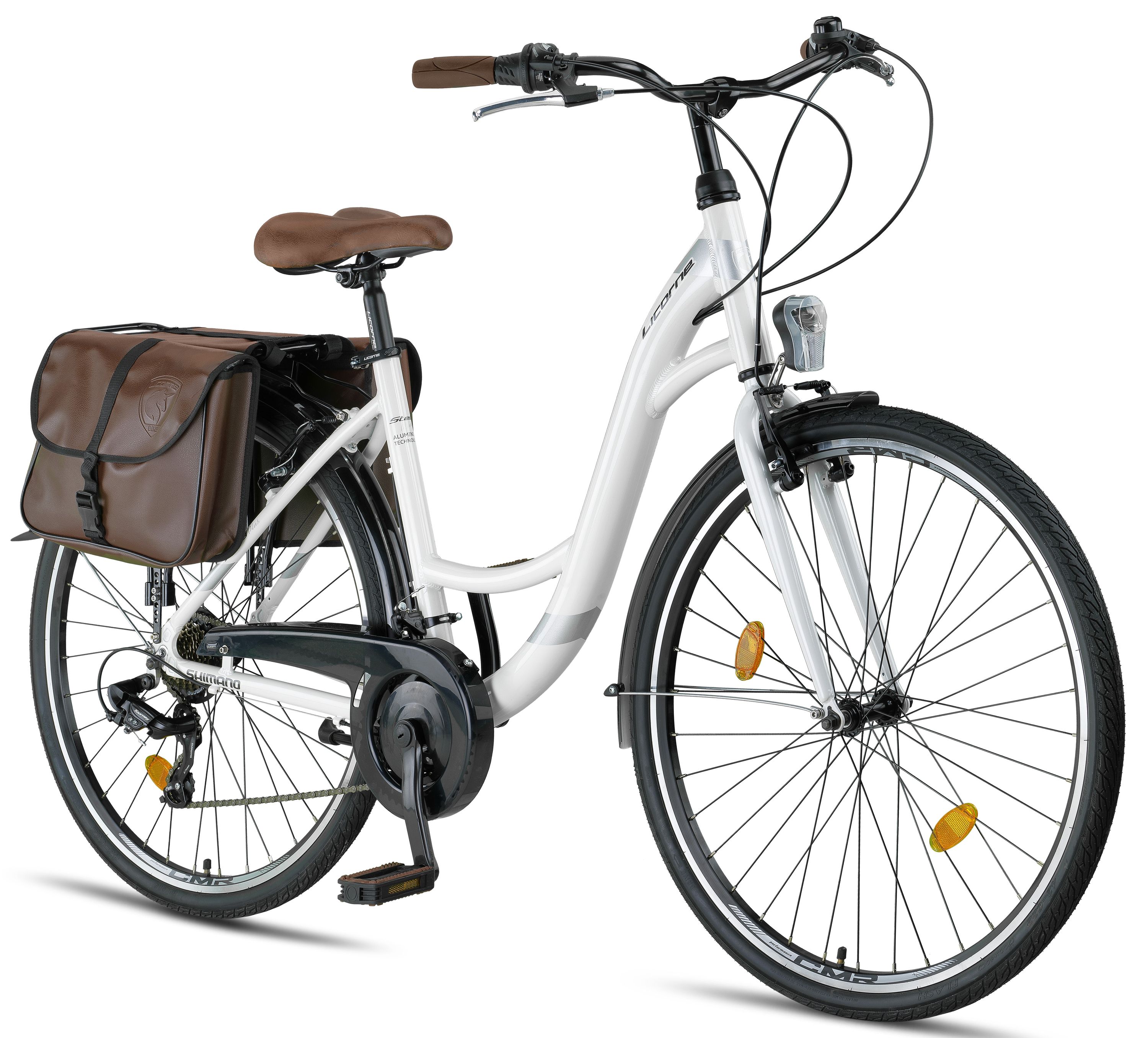 Licorne Bike Stella Plus Premium City Bike in Zoll Aluminium Fahrrad f&uuml;r M&auml;dchen, Jungen, Herren und Damen - 21 Gang-Schaltung - Hollandfahrrad  Farbe:Weiss;Gr&ouml;&szlig;e:28 Zoll - Bild 1