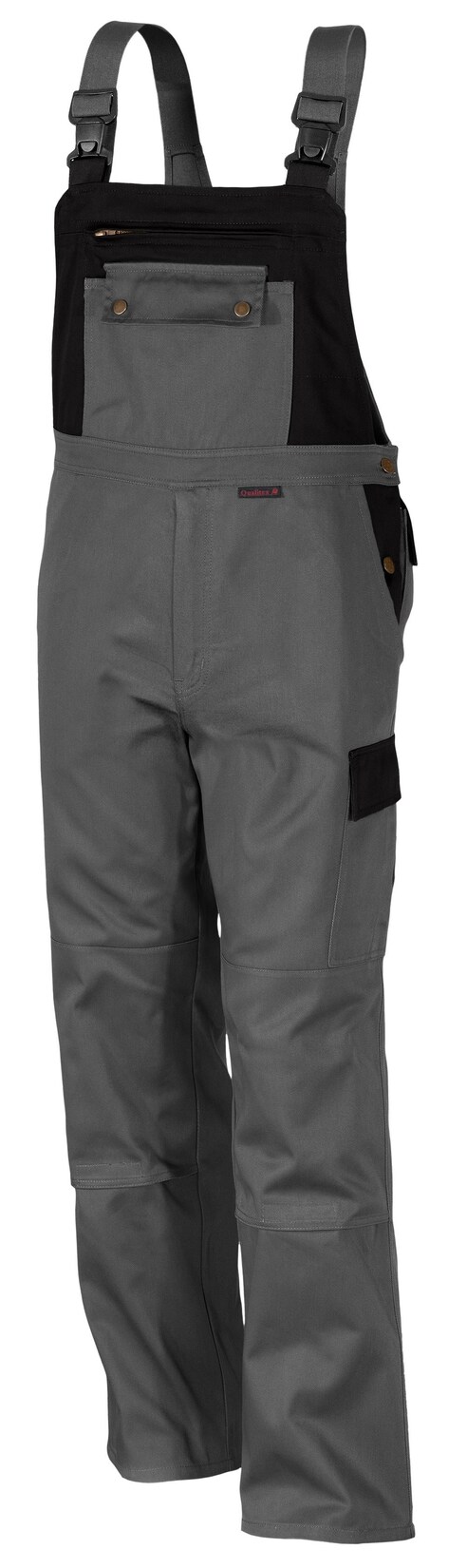 QUALITEX HIGH QUALITY WORKWEAR Latzhose image mittelgrau/schwarz Damen: 46 Herren: 52