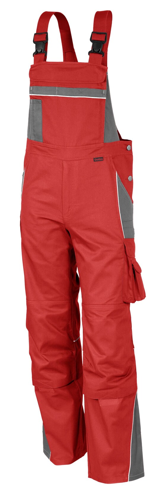 QUALITEX HIGH QUALITY WORKWEAR Latzhose PRO rot/grau Damen: 62 Herren: 68