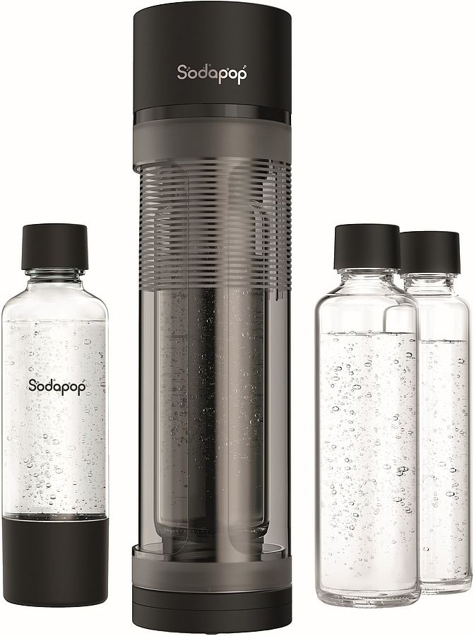 SODAPOP Wassersprudler Logan matt schwarz, 1x 850ml + 1x 600ml Glas + 1x 850ml PET, OHNE CO&sup2; Zylinder - Bild 1