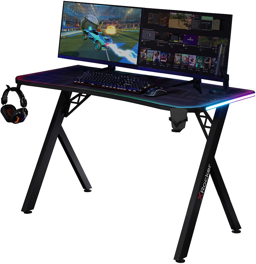XROCKER Lumio XL RGB - Gaming Schreibtisch mit RGB-Beleuchtung & Mousepad - Bild 1