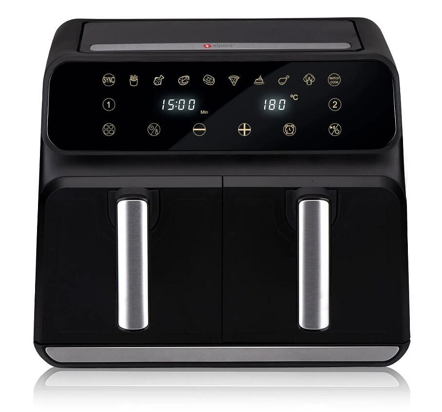 ALPINA Doppel-Heißluftfritteuse Airfryer, 1700 Watt,  8 Liter, Schwarz | 08711252240121