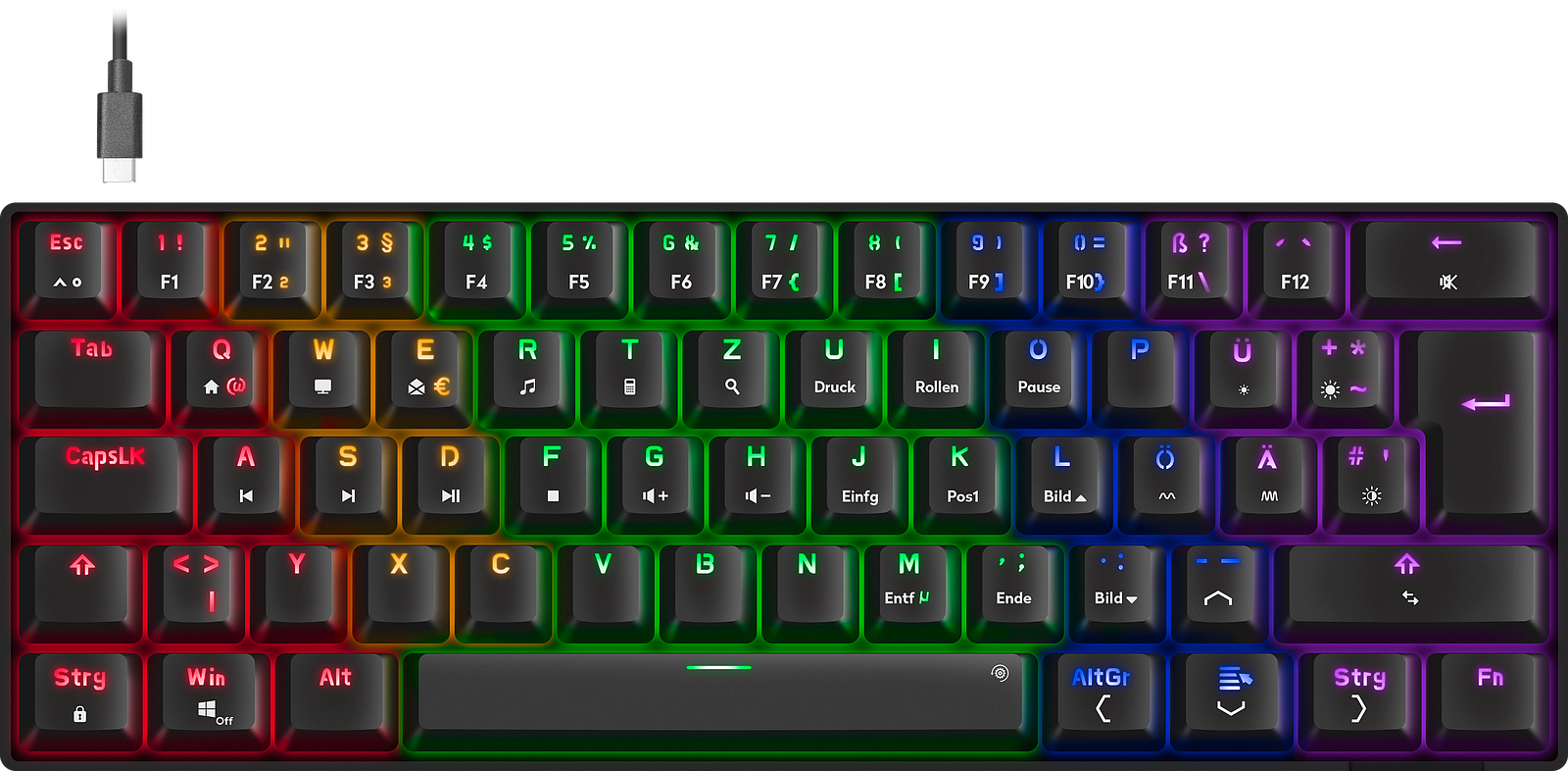 SPEEDLINK ATMOS RGB Rainbow Mechanical 60% Gaming Keyboard with brown switches, black - DE layout - Bild 1