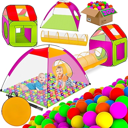 KIDIZ® Spielzelt Spielhaus Babyzelt ? 200 Bälle ? Bällebad ? Kinderzelt | Ideal für Zuhause & im Garten | Tasche | Tunnel - Bild 1