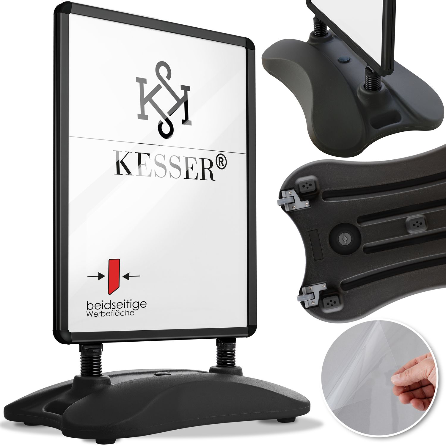 Kesser&reg; A1 Kundenstopper ? Plakatst&auml;nder ? Werbetafel ? Werbetr&auml;ger ? Gehwegaufsteller |  | Standfu&szlig; | Farbe: Schwarz - Bild 1