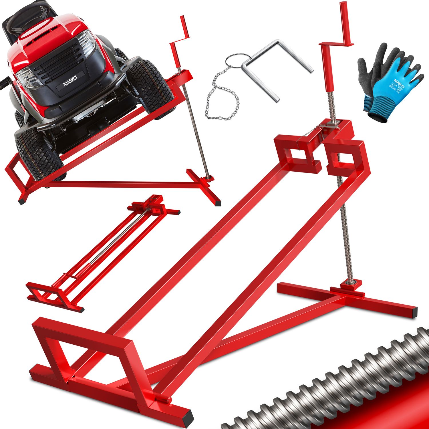 MASKO&reg;  Rasentraktor Heber 400kg Aufsitzm&auml;her Hebevorrichtung Rasentraktorheber Reinig.Hilfe Hebeb&uuml;hne inkl. Arbeitshandschuhen & B&uuml;rste - Bild 1