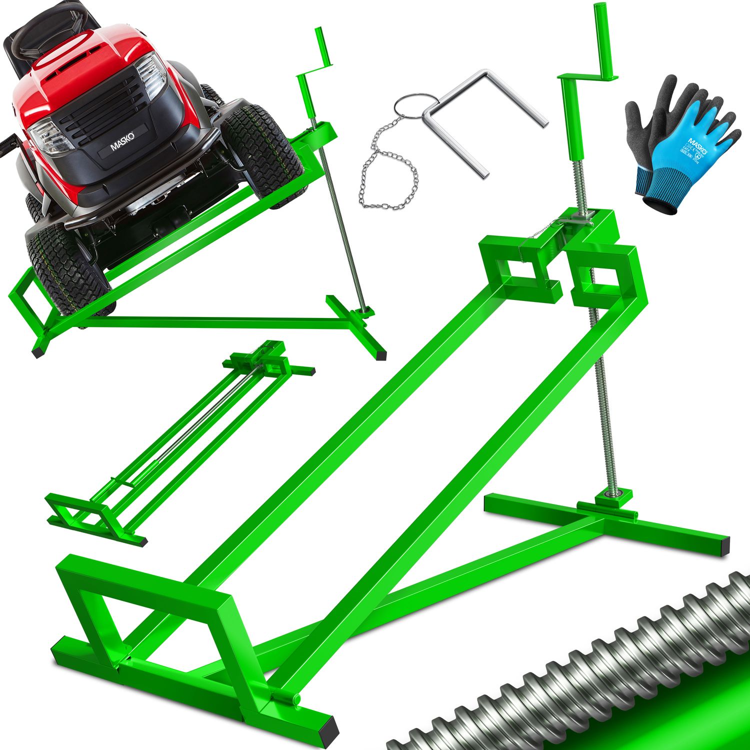 MASKO&reg;  Rasentraktor Heber 400kg Aufsitzm&auml;her Hebevorrichtung Rasentraktorheber Reinig.Hilfe Hebeb&uuml;hne inkl. Arbeitshandschuhen & B&uuml;rste - Bild 1