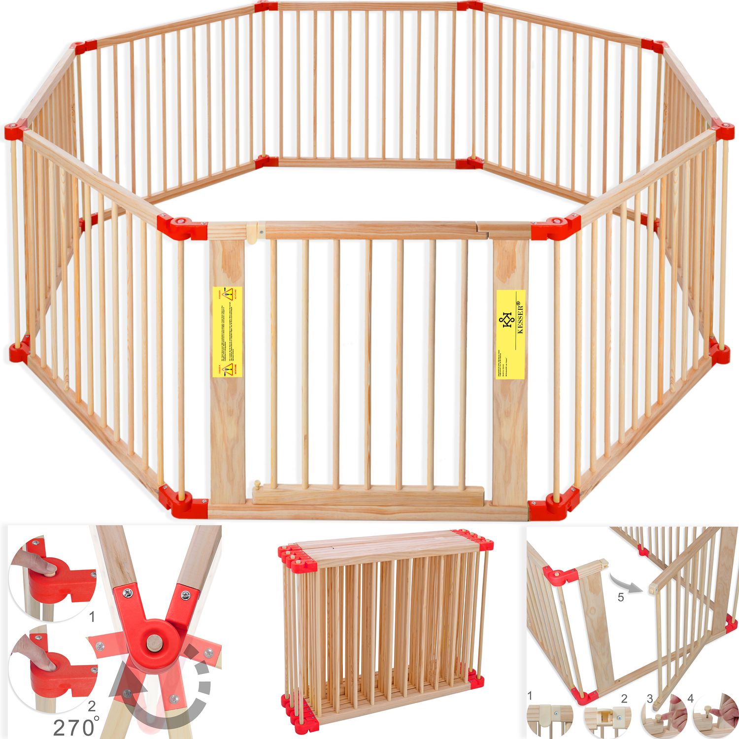 KESSER&reg; 7,2 Meter Laufgitter XXL klappbar, bestehend aus 8 Elementen, inkl. T&uuml;r, Laufgitter individuell formbar Laufstall Absperrgitter , Erweiterbar - Bild 1