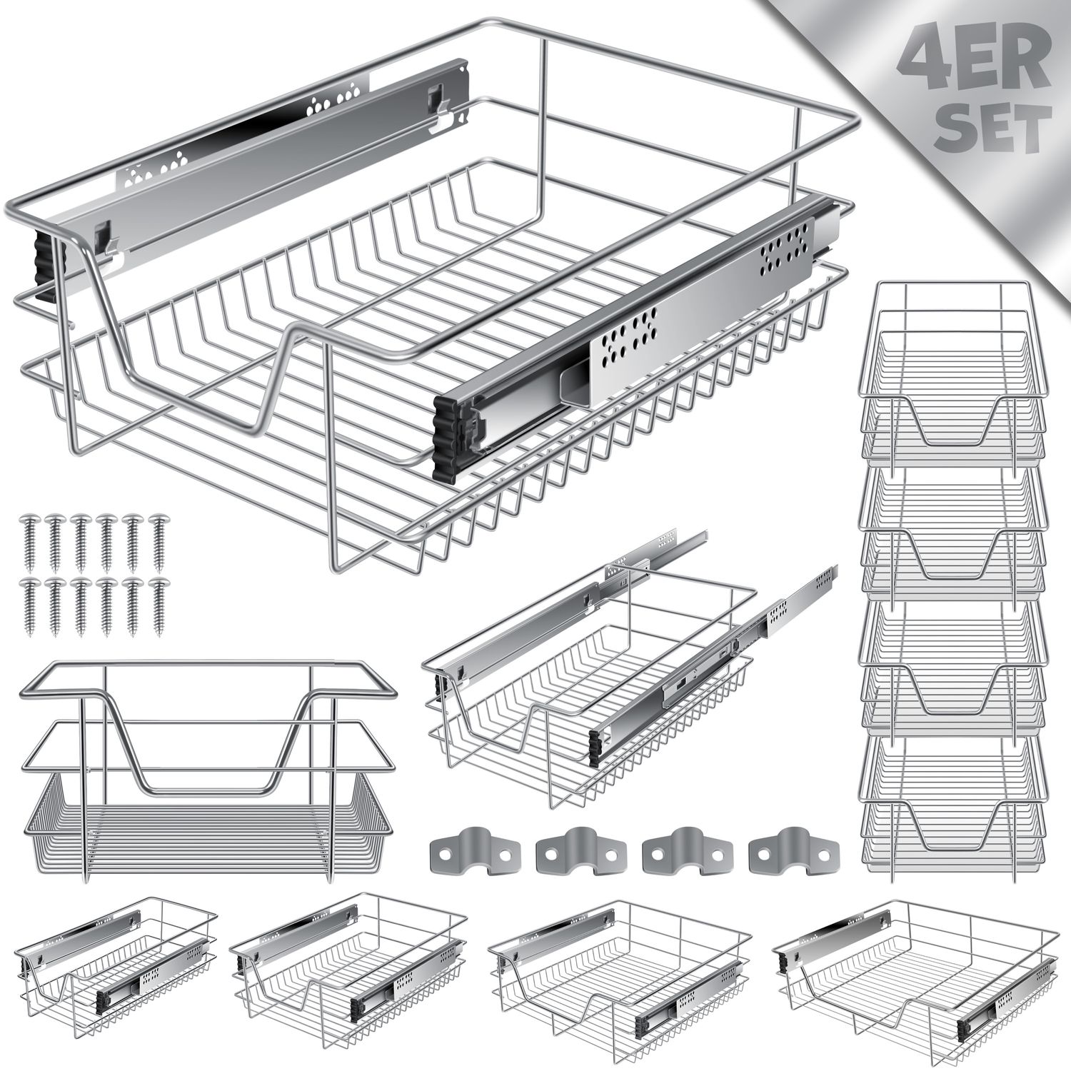 KESSER&reg; Teleskopschublade ? K&uuml;chenschublade ? K&uuml;chenschrank ? Korbauszug ? Schrankauszug ? Vollauszug ? Schublade - Bild 1