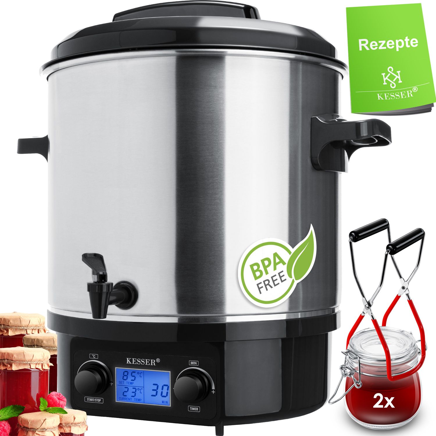KESSER Einkochautomat 2000W 27L LCD-Display Gl&uuml;hweintopf Hei&szlig;getr&auml;nkeautomat - Bild 1