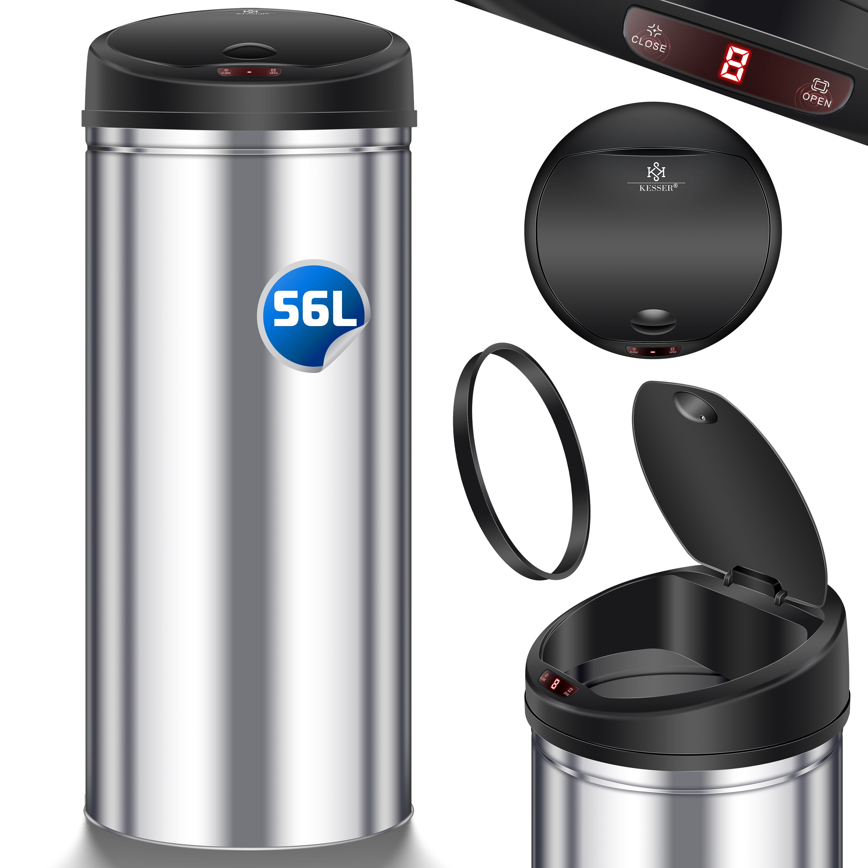 KESSER&reg; Automatik Sensor M&uuml;lleimer Abfalleimer Abfall EDELSTAHL Papierkorb - Bild 1