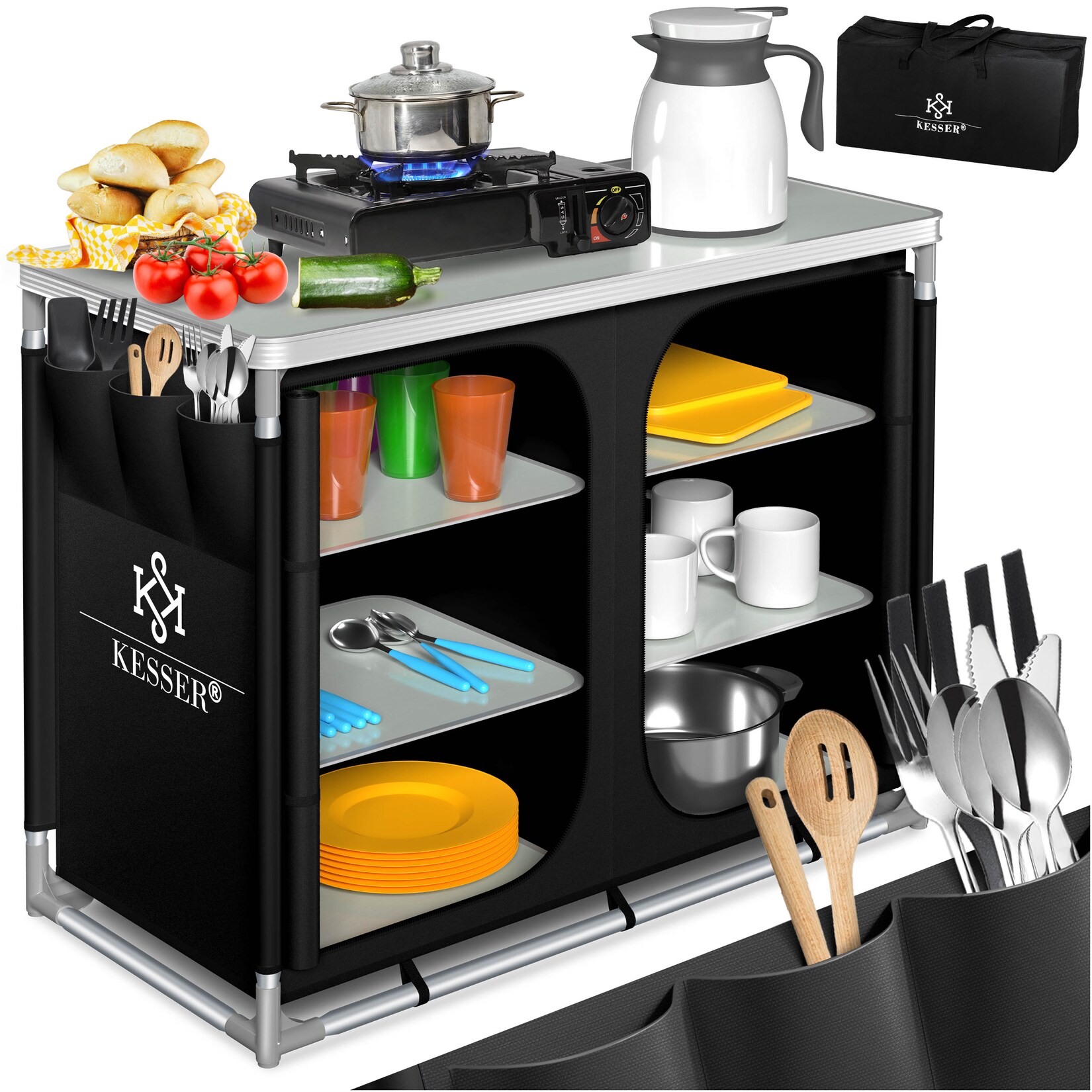 KESSER® Campingküche inkl. Tragetasche Mobile Outdoor Küche mit Aluminiumgestell Campingschrank Küchenbox Faltbare Reiseküche für Camping und Outdoor Modell wählbar