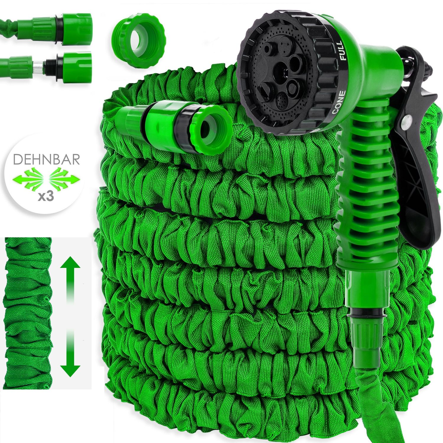 KESSER&reg; Flexibler Gartenschlauch Basic Wasserschlauch dehnbarer Flexischlauch Multifunktionsbrause mit 8 Funktionen , Adapter inklusive passend f&uuml;r jeden Wasserhahn mit Gewinde - Bild 1