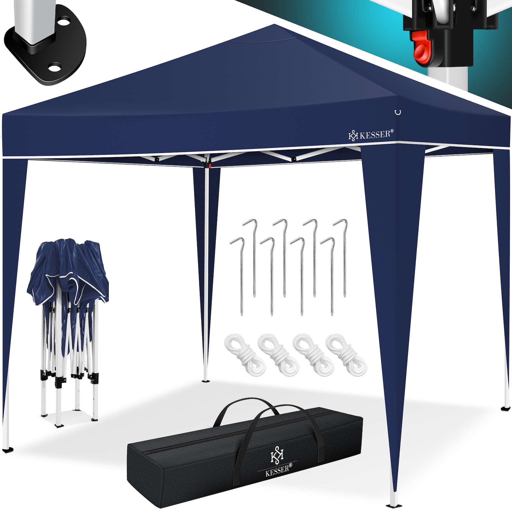 KESSER® Pavillon 3x3m wasserdicht inkl. Tragetasche mit Rollen Pop-Up Klicksystem UV-Schutz 50+ Faltpavillon Gartenzelt Partyzelt Metall-Verstrebungen