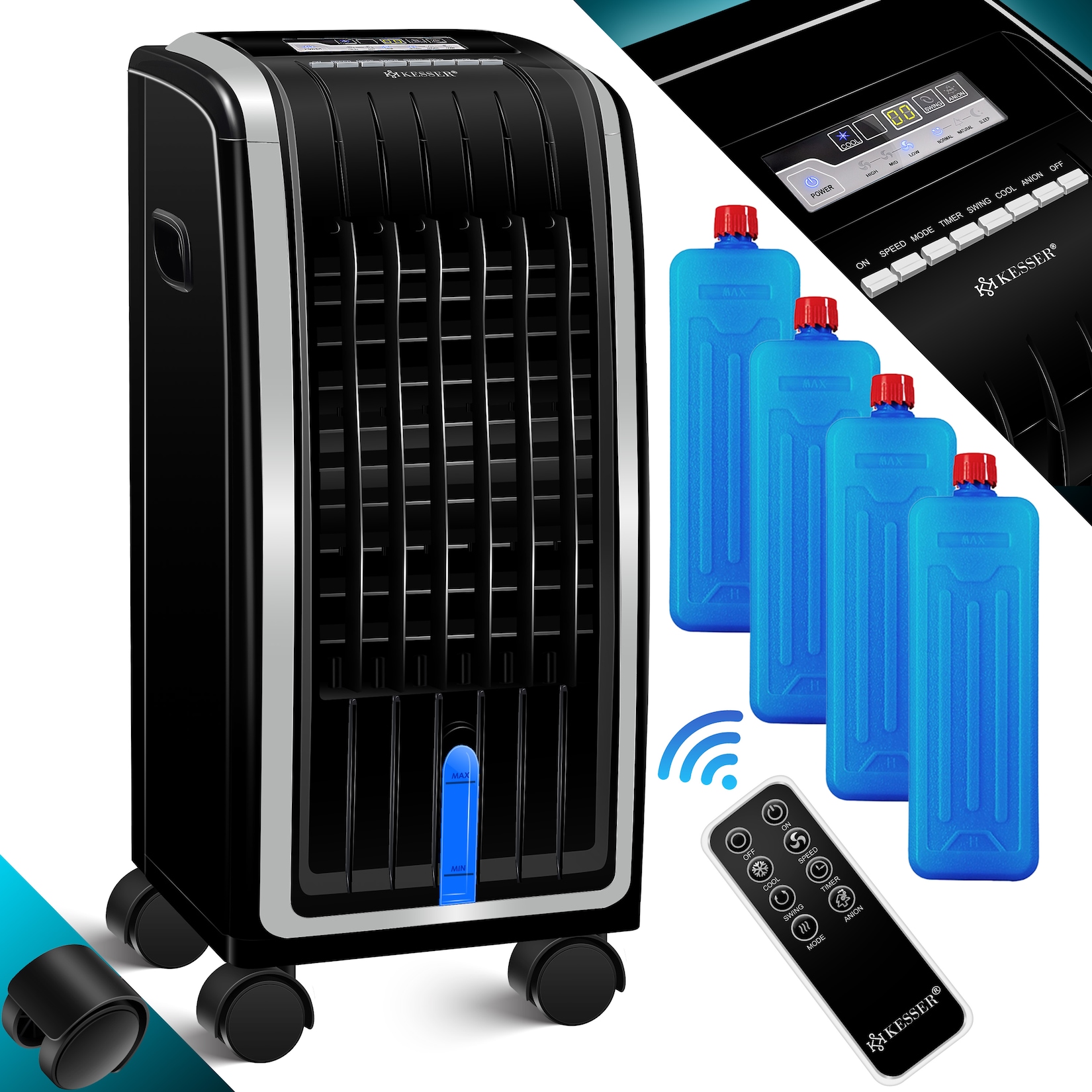 KESSER® 4in1 Mobile Klimaanlage Fernbedienung Klimagerät Ventilator Klimaanlage 7 L Tank Timer 3 Stufen Ionisator Luftbefeuchter Luftkühler