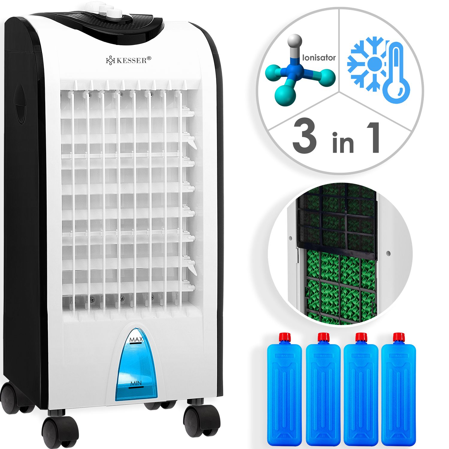 KESSER&reg; 3in1 Mobile Klimaanlage | Klimager&auml;t | Ventilator Klimaanlage | 4L Tank 3 Stufen | Ionisator Luftbefeuchter | Luftk&uuml;hler | - Bild 1